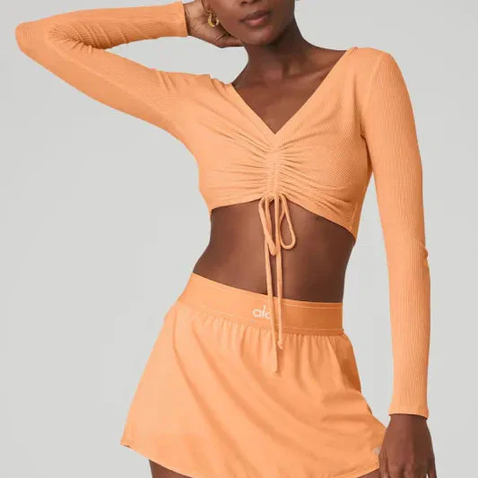ALO YOGA Ribbed Cinch Cropped Long Sleeve Cantaloupe