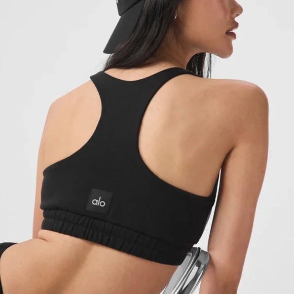 ALO YOGA Scoop Neck Sweatshirt Bra Black - Image 2