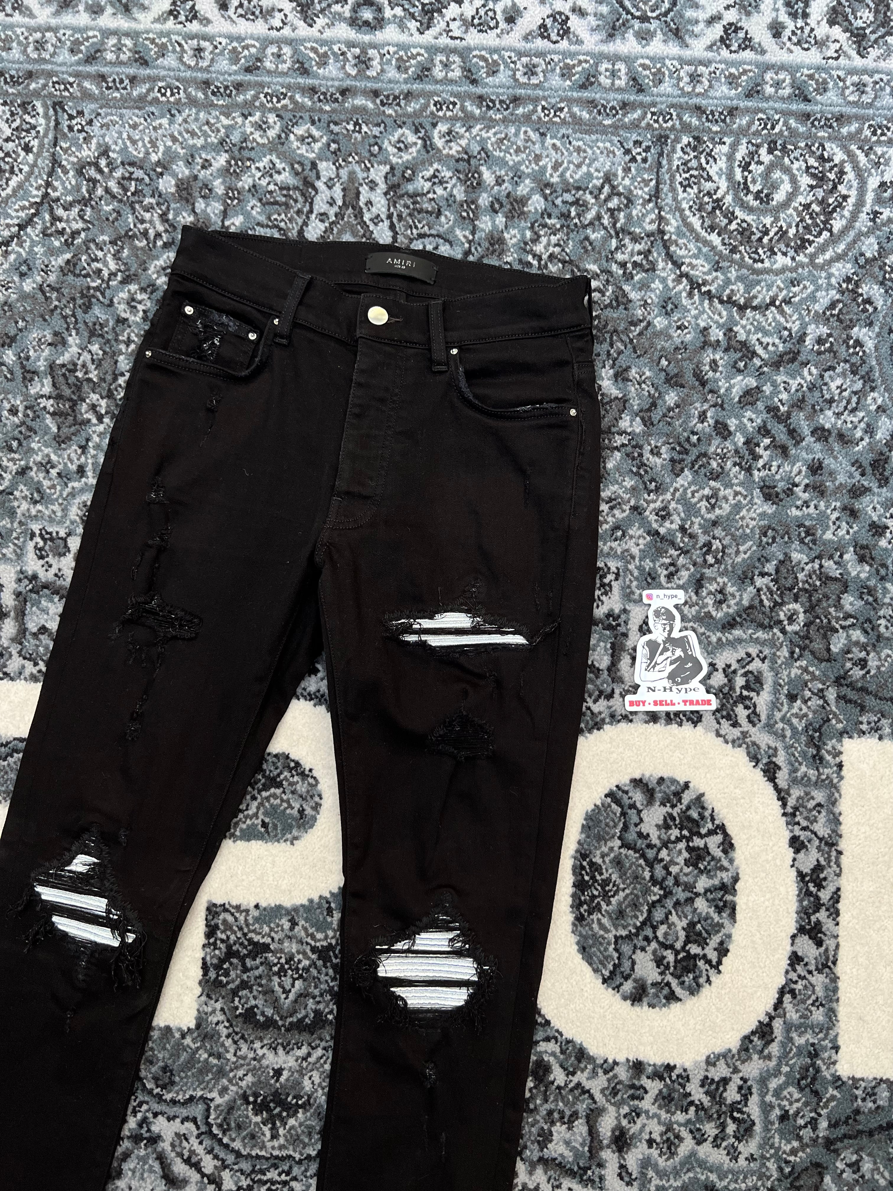 Amiri MX1 Distressed Denim Skinny Jeans Black/Silver - Image 2