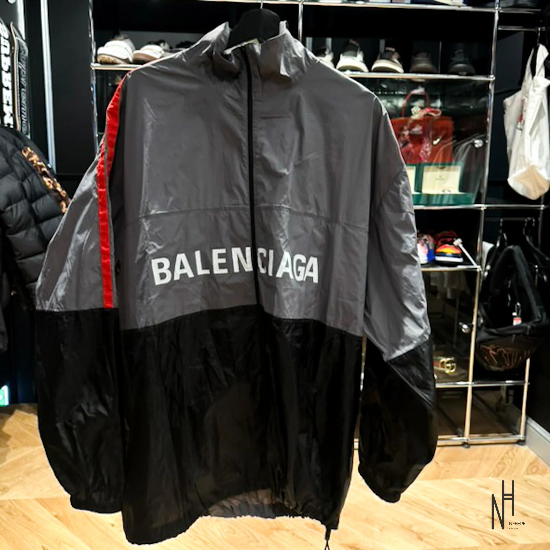Balenciaga Grey logo print Zip-up Turtleneck