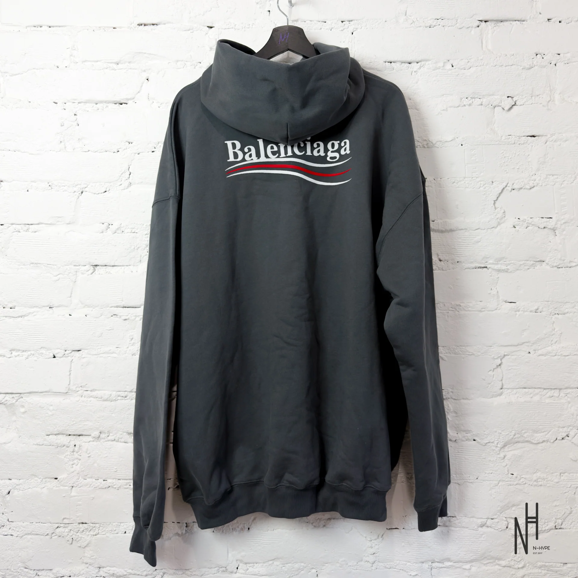 Balenciaga Political Campaign Large Fit Hoodie Dark Grey - Image 3