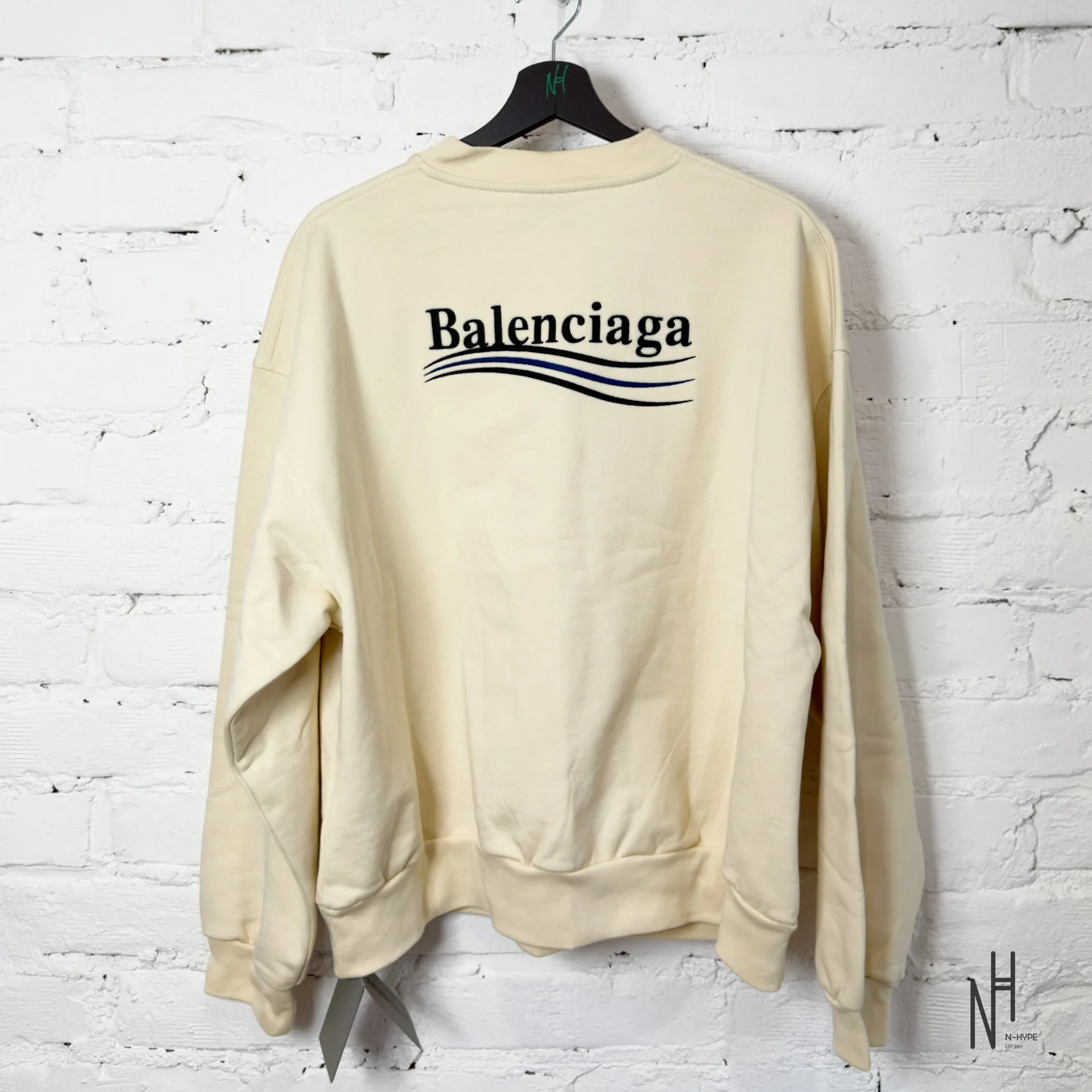 Balenciaga Political Campaign Logo Sweatshirt Cream Black / Blue - Image 2