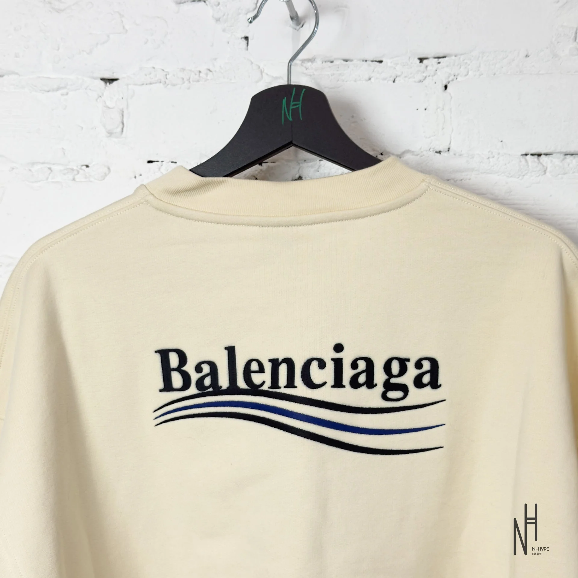 Balenciaga Political Campaign Logo Sweatshirt Cream Black / Blue - Image 3