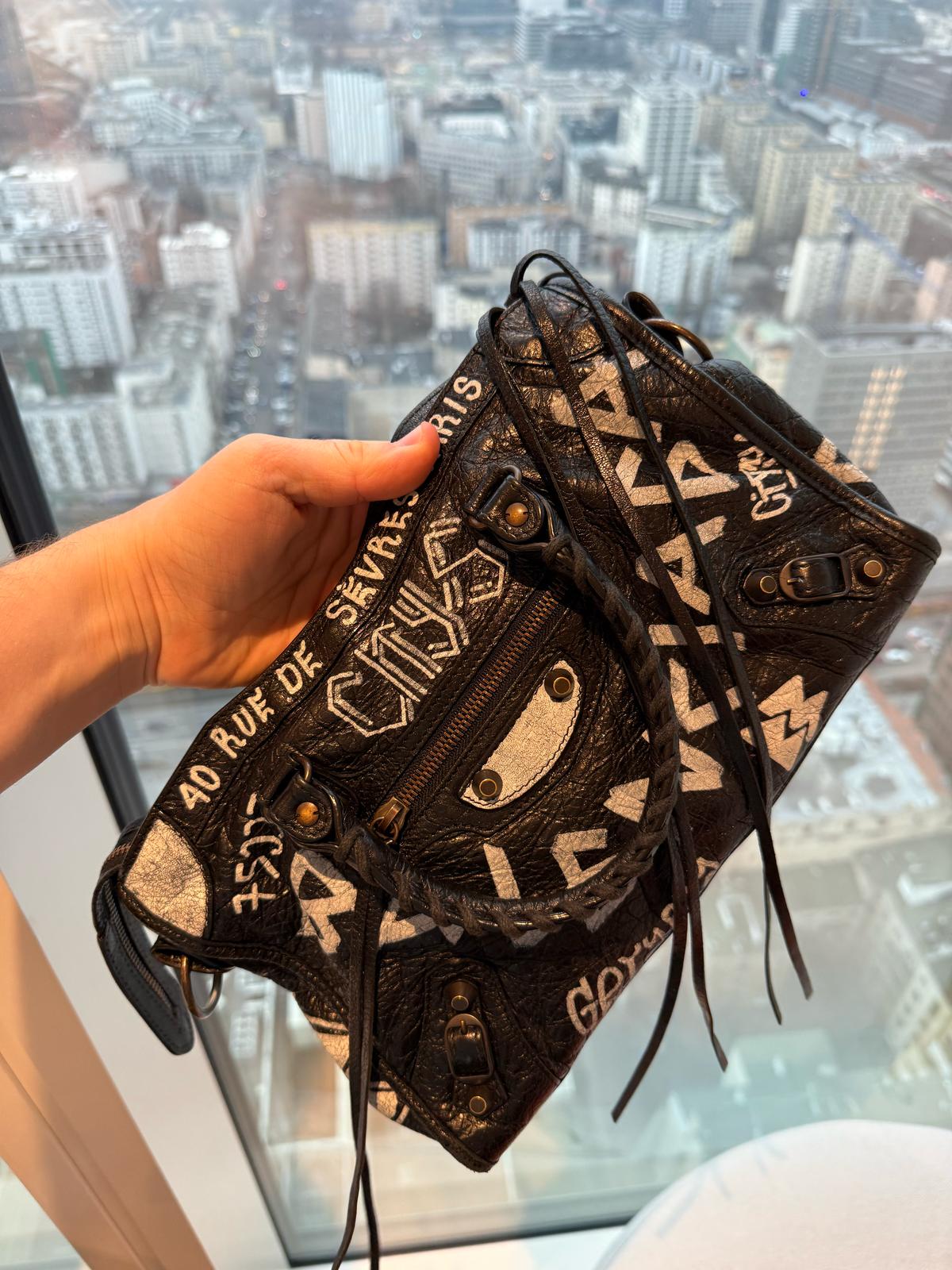 Balenciaga Small Classic City Graffiti Leather Shoulder Bag - Image 10