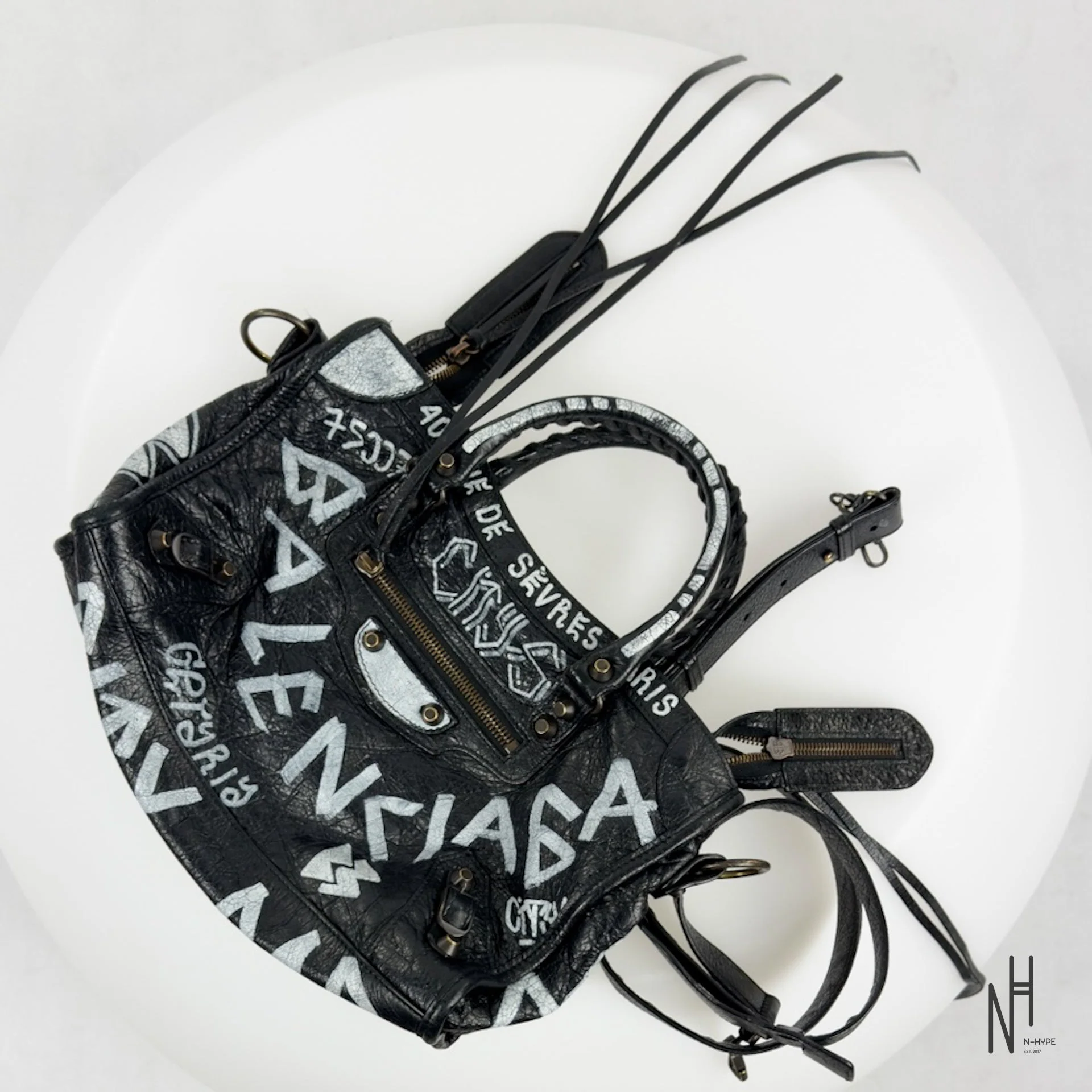 Balenciaga Small Classic City Graffiti Leather Shoulder Bag - Image 8