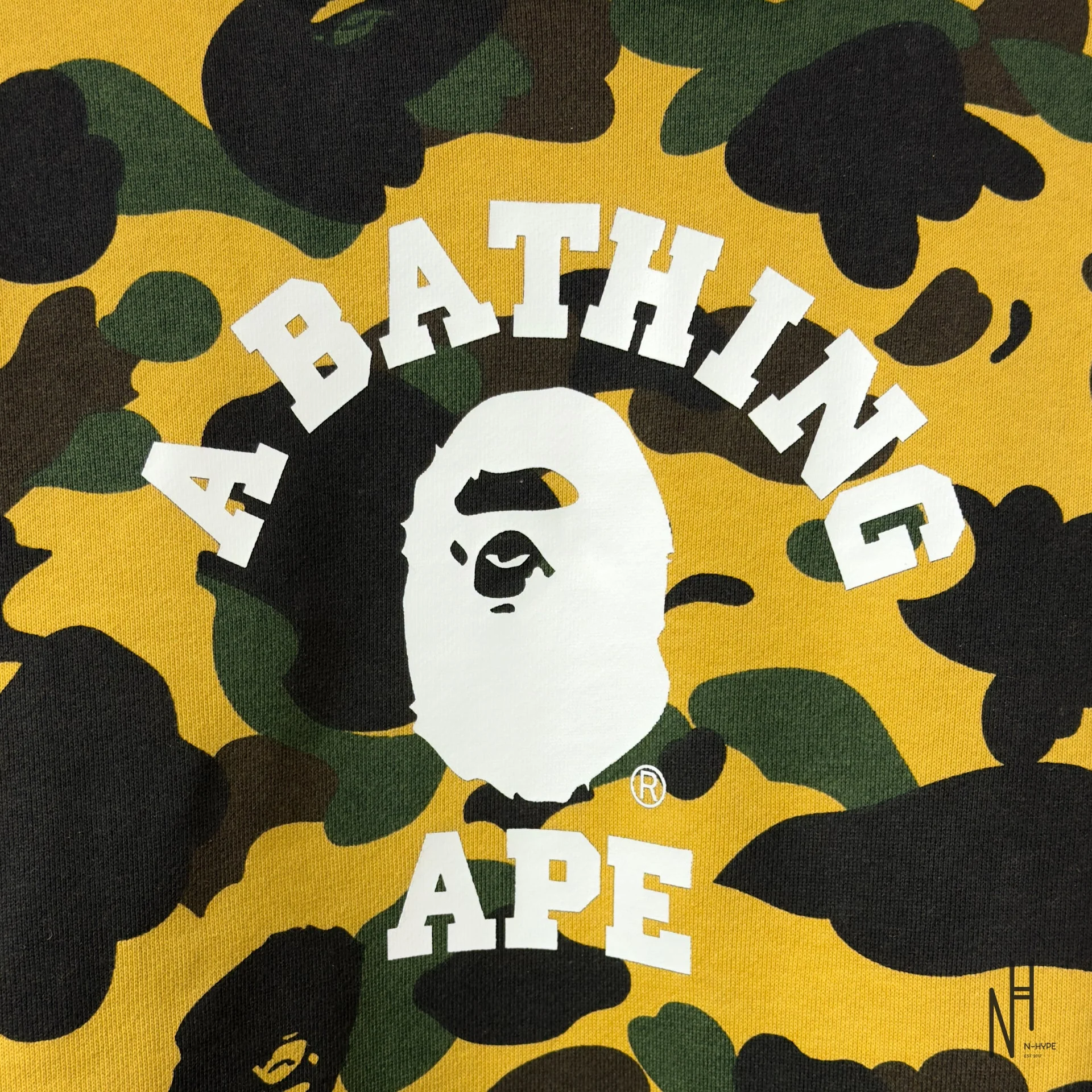 BAPE 1st Camo College Logo Pullover Hoodie Yellow - Image 2