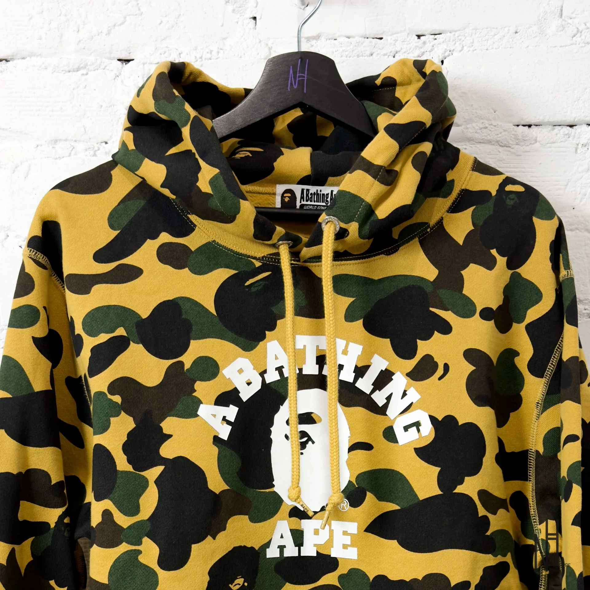 BAPE 1st Camo College Logo Pullover Hoodie Yellow - Image 3