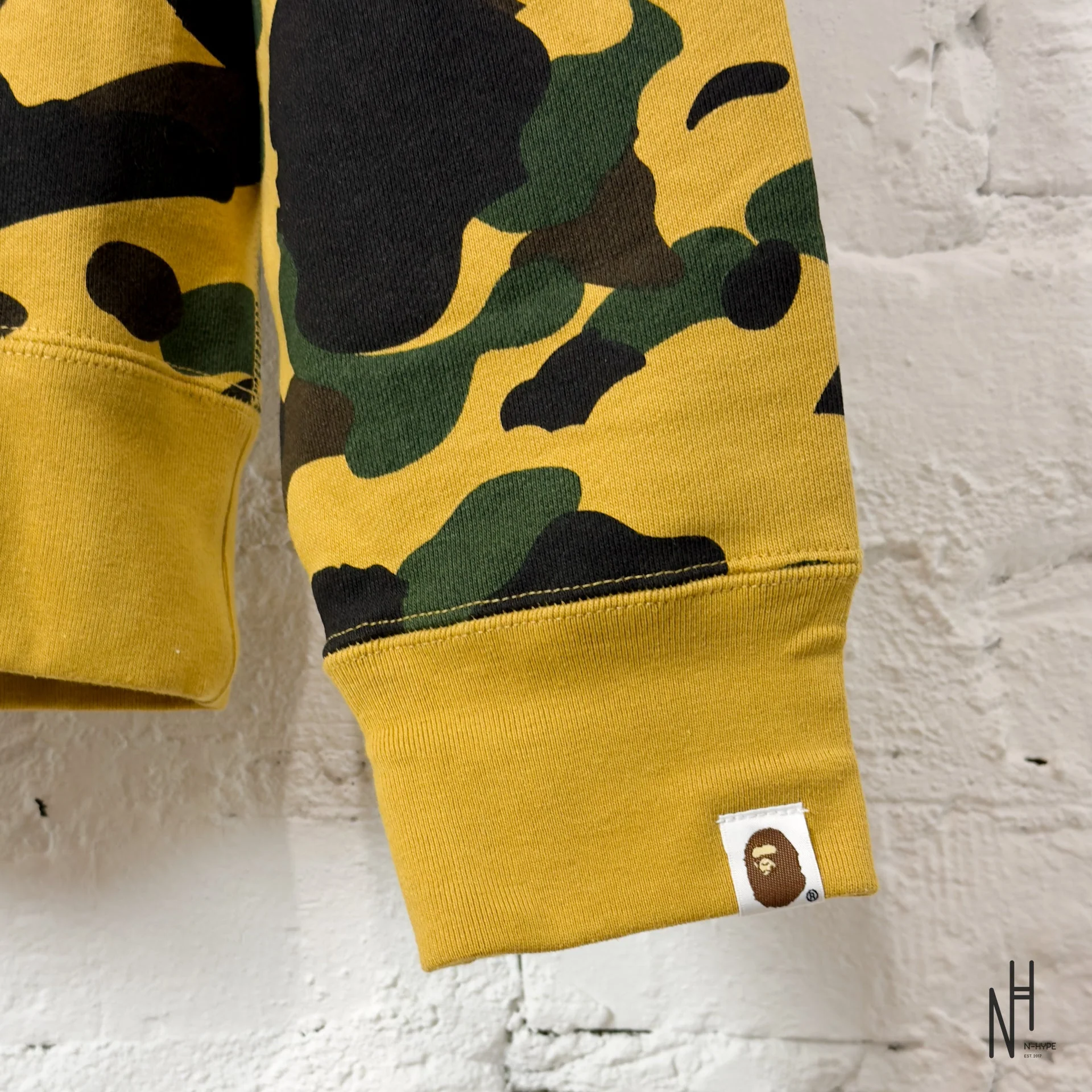 BAPE 1st Camo College Logo Pullover Hoodie Yellow - Image 4