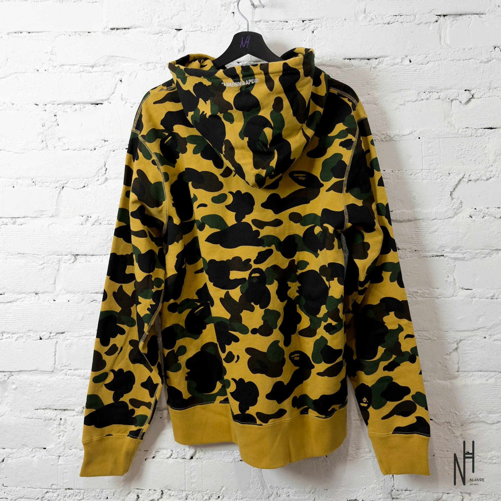BAPE 1st Camo College Logo Pullover Hoodie Yellow - Image 5