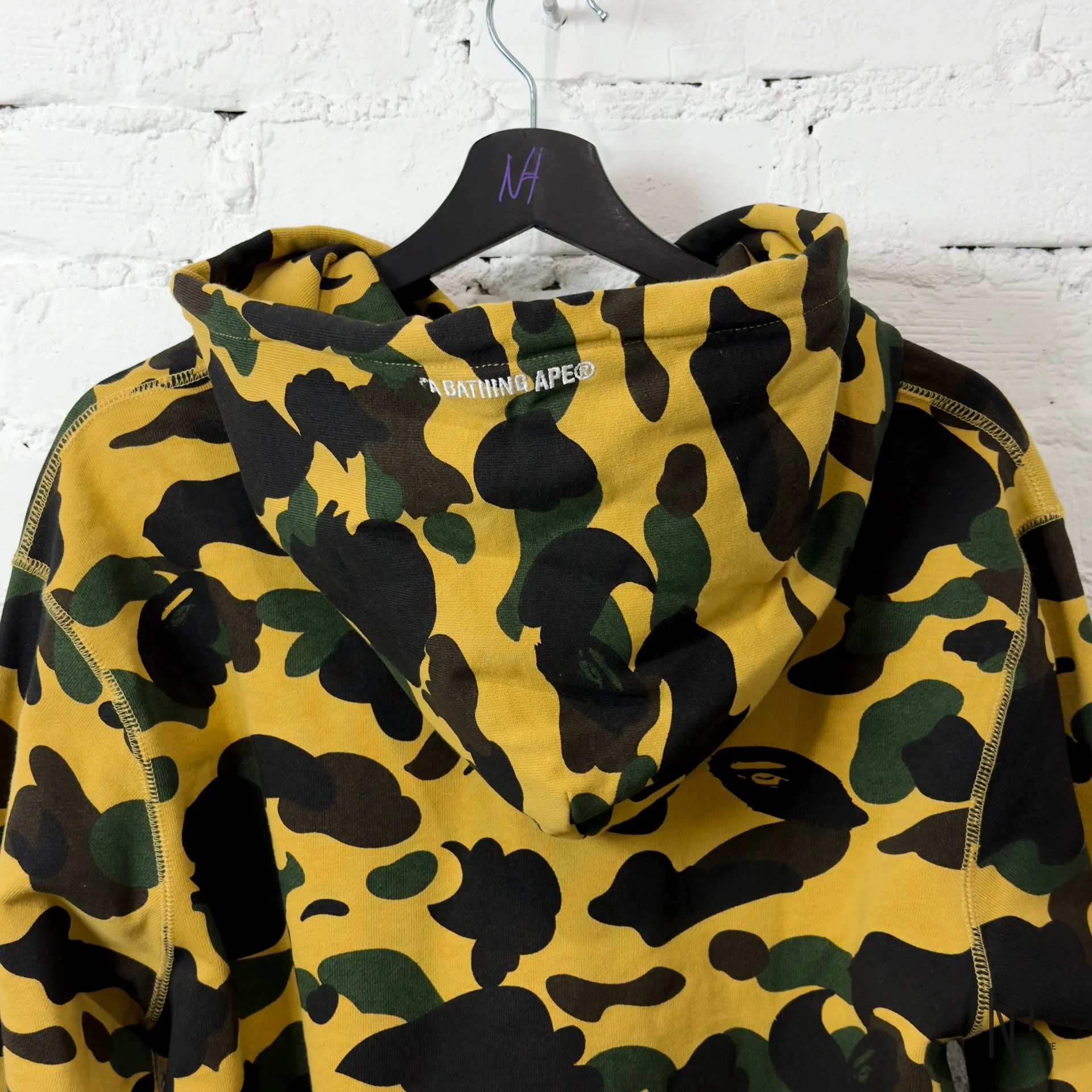 BAPE 1st Camo College Logo Pullover Hoodie Yellow - Image 6