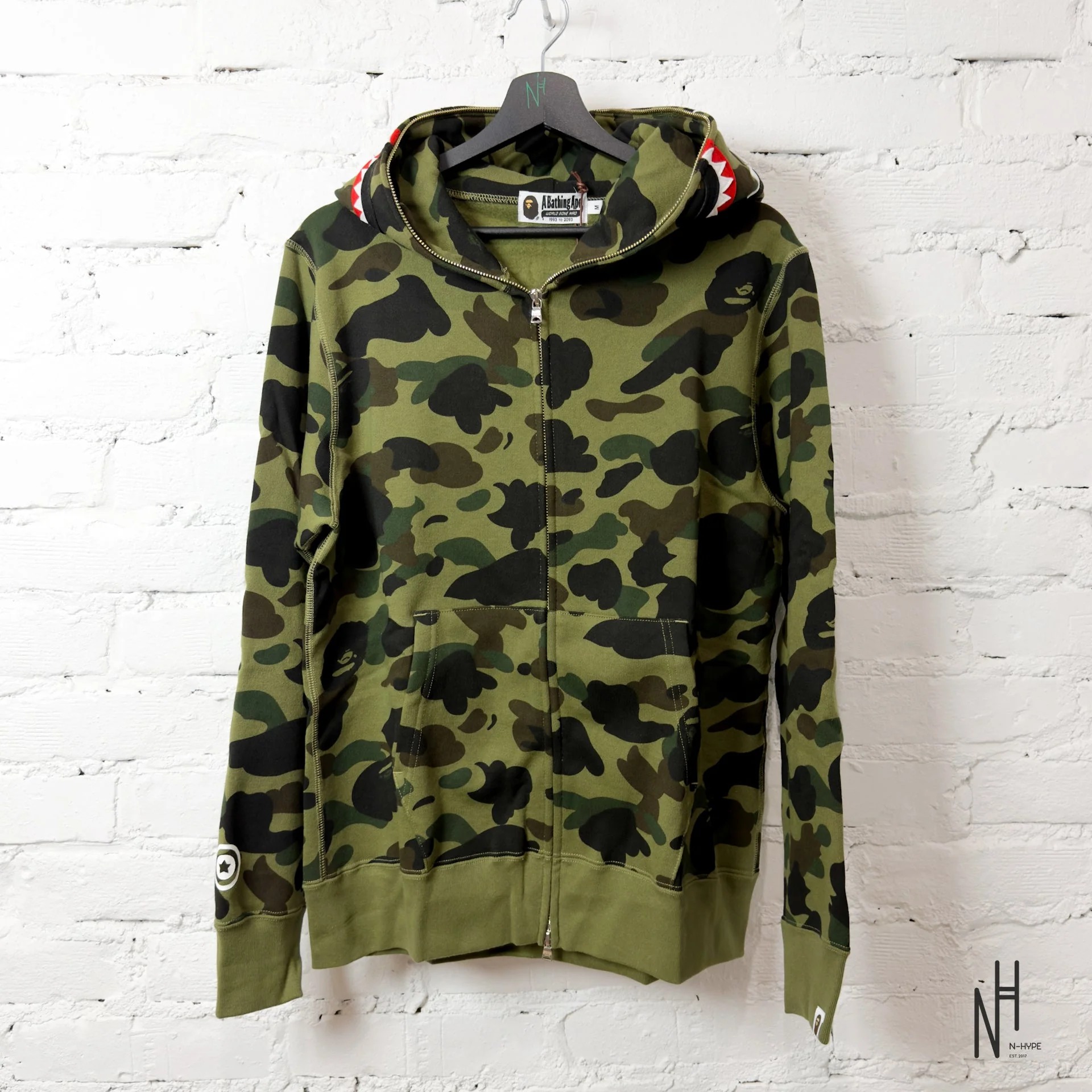 BAPE 1ST Camo Shark Full Zip Hoodie Green
