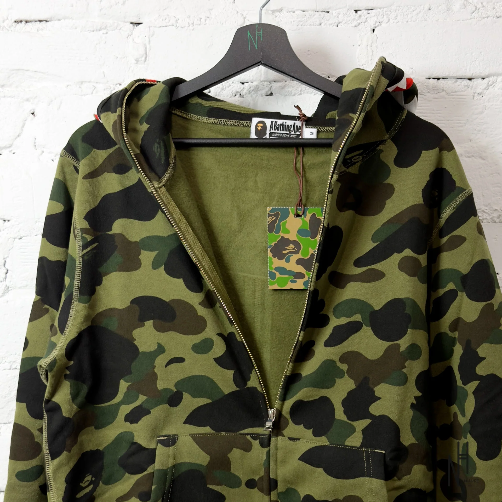 BAPE 1ST Camo Shark Full Zip Hoodie Green - Image 2