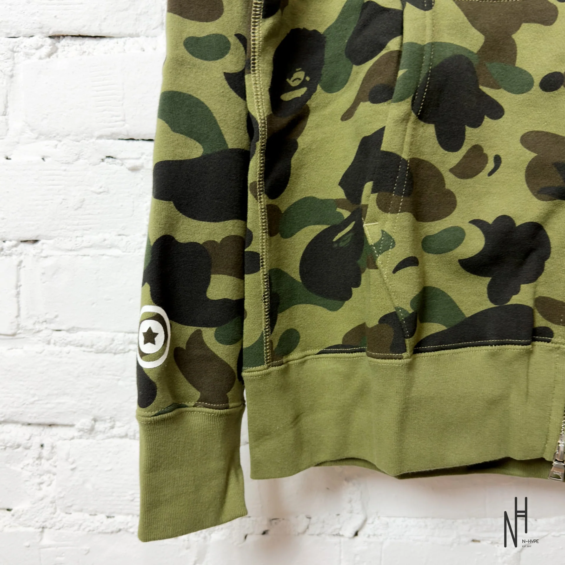 BAPE 1ST Camo Shark Full Zip Hoodie Green - Image 3