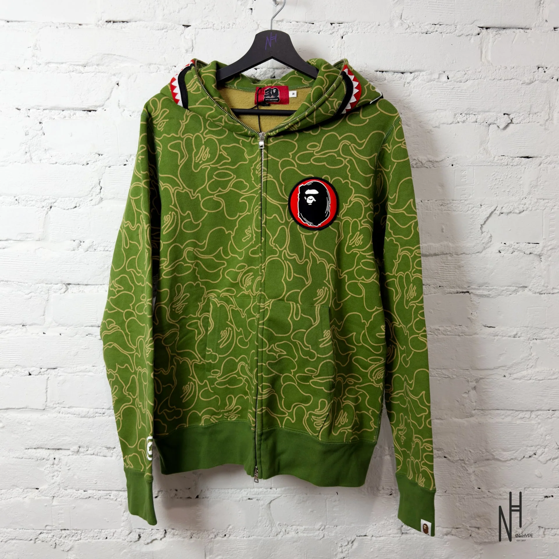 BAPE 30th Anniversary Line Camo Shark Full Zip Hoodie Green