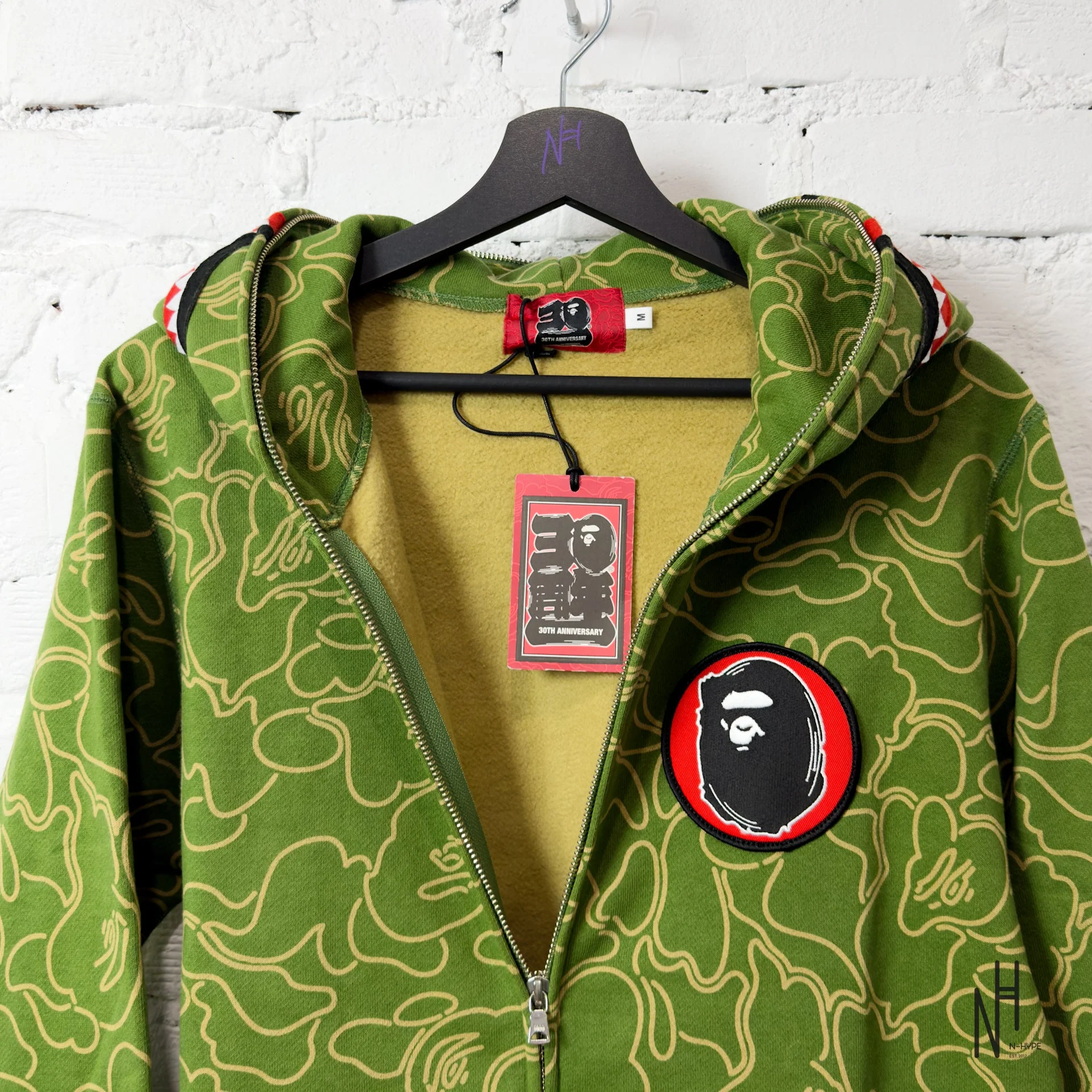 BAPE 30th Anniversary Line Camo Shark Full Zip Hoodie Green - Image 2