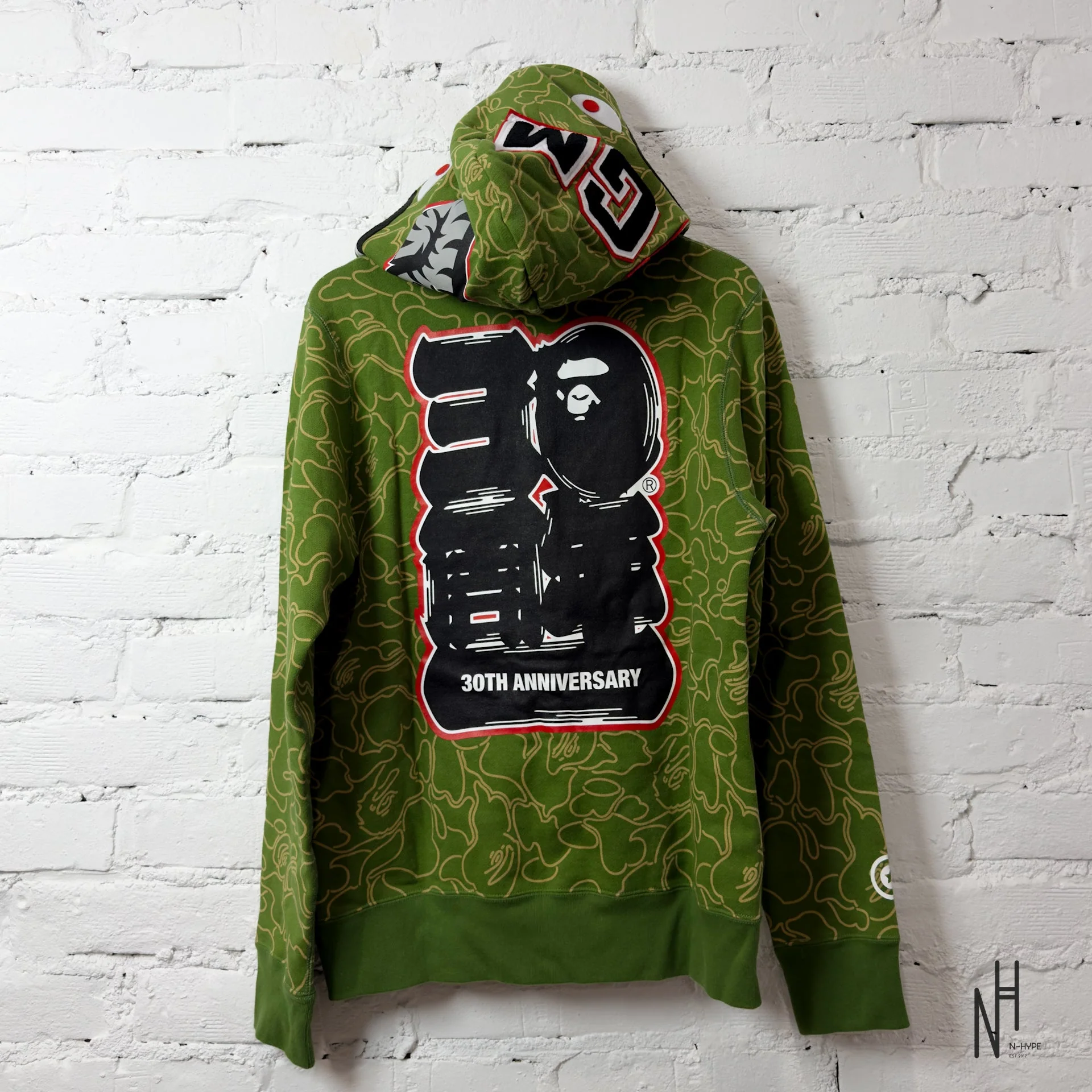 BAPE 30th Anniversary Line Camo Shark Full Zip Hoodie Green - Image 5