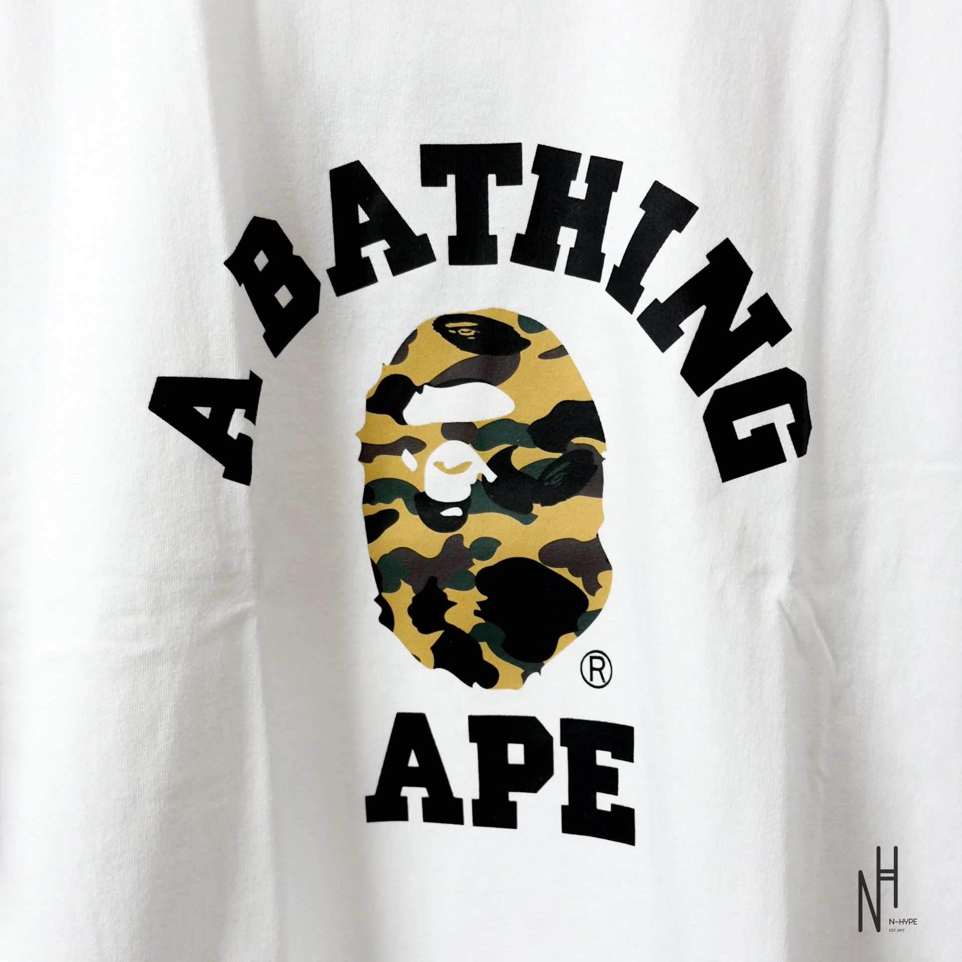 BAPE A Bathing Ape 1st Camo College Tee White Yellow - Image 2