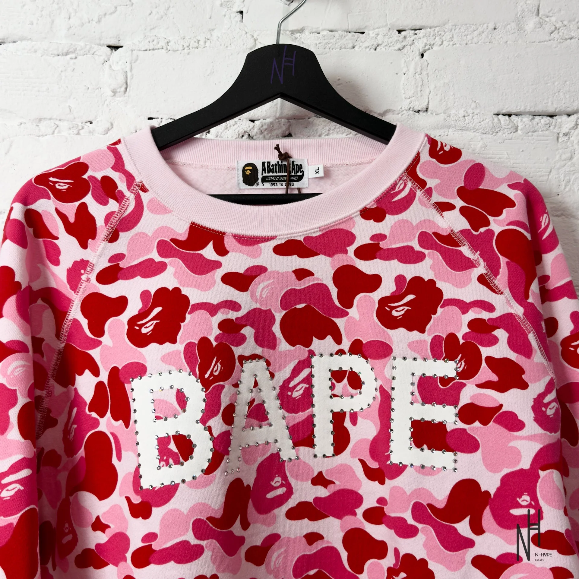 Bape ABC Camo Crystal Stone Crewneck Pink - Image 2