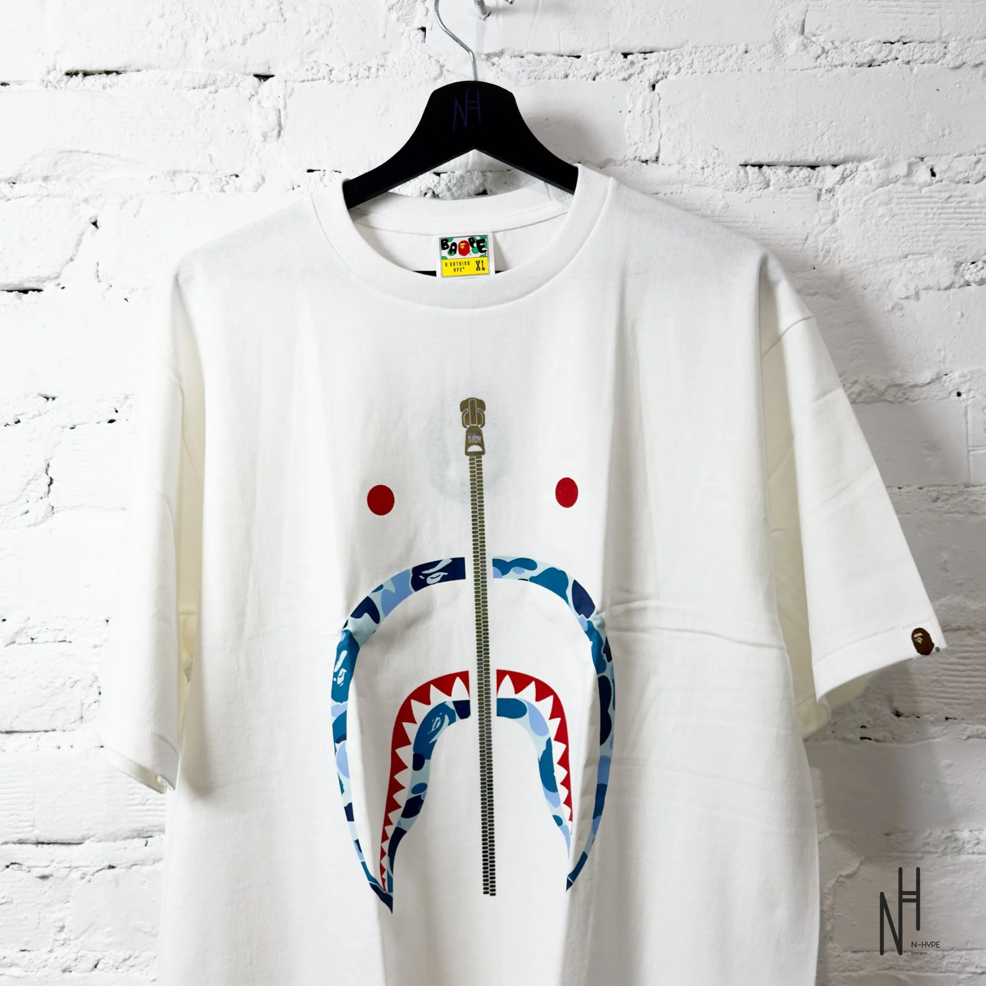 BAPE ABC Camo Shark Silver Zip Tee White/Blue - Image 2