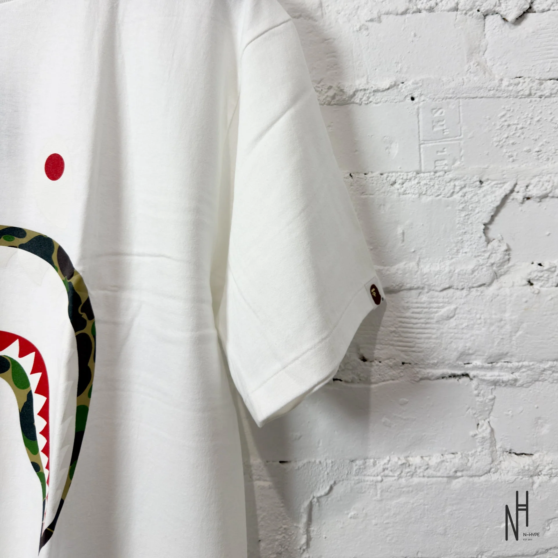 BAPE ABC Camo Shark Silver Zip Tee White Green - Image 3