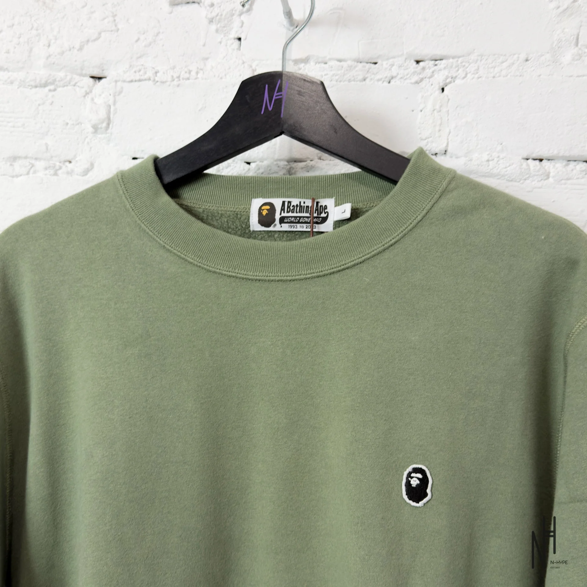 Bape Ape Head One Point Crewneck Relaxed Fit Olive Drab - Image 2
