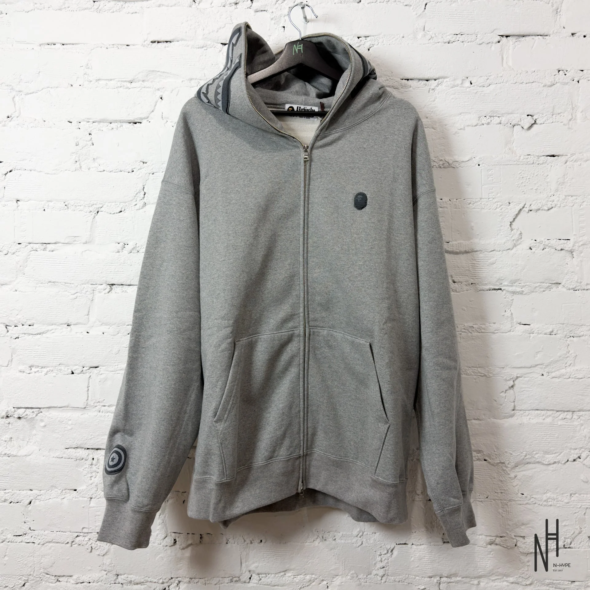 Bape Ape Head One Point Shark Relaxed Fit Full Zip Hoodie Gray