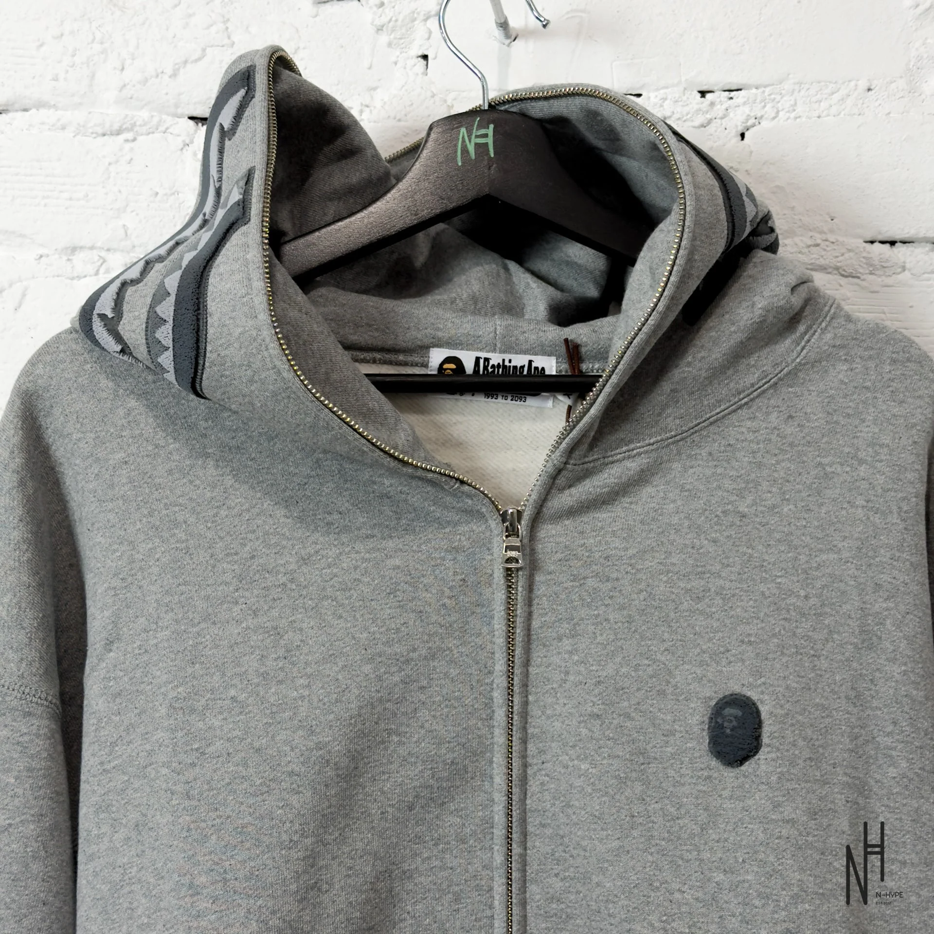 Bape Ape Head One Point Shark Relaxed Fit Full Zip Hoodie Gray - Image 2
