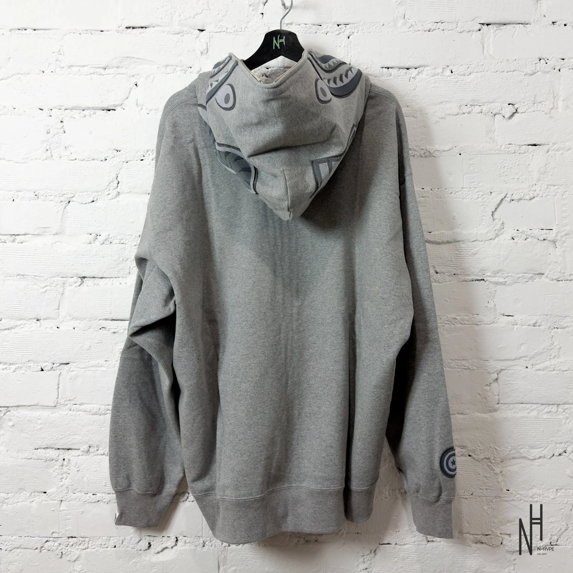 Bape Ape Head One Point Shark Relaxed Fit Full Zip Hoodie Gray - Image 6