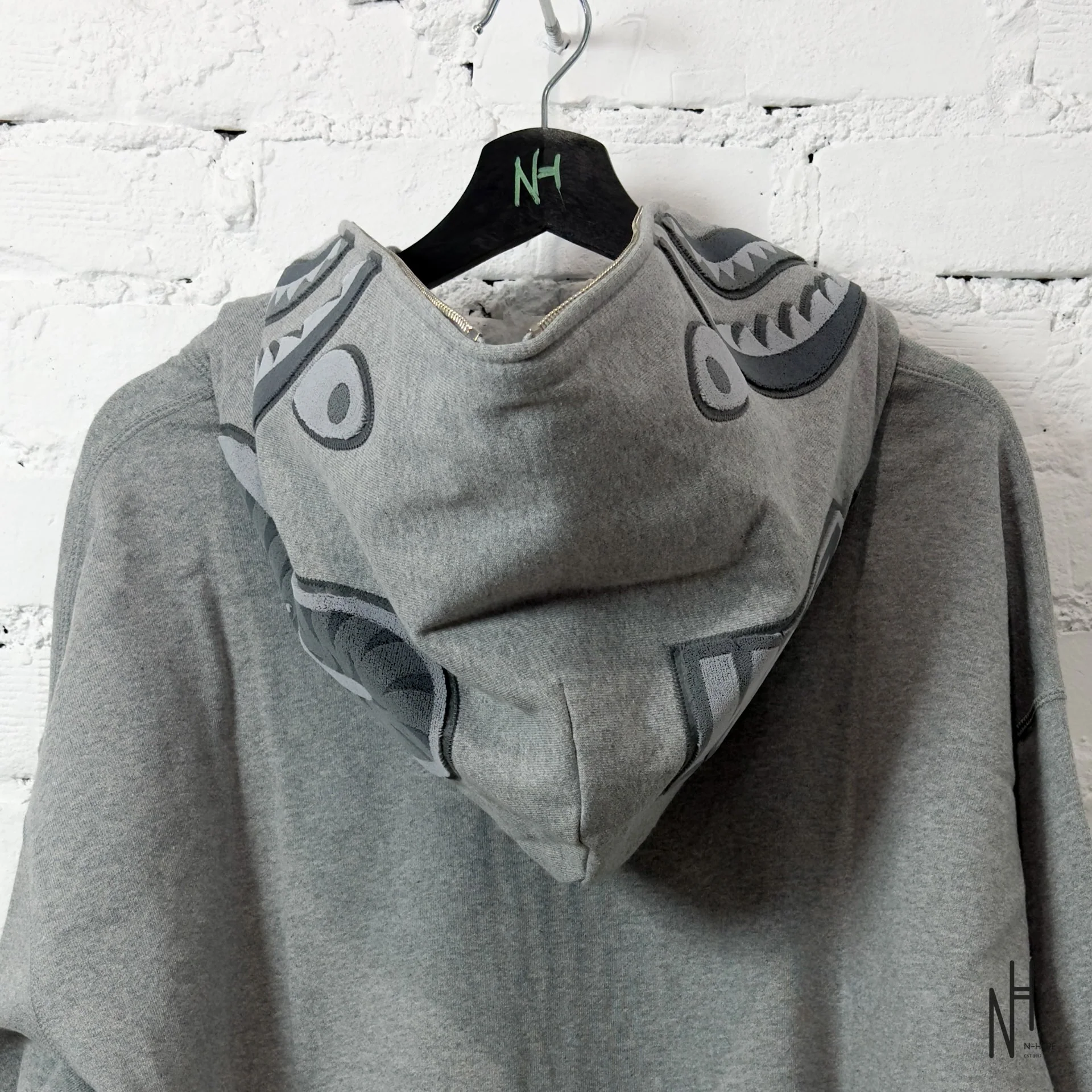 Bape Ape Head One Point Shark Relaxed Fit Full Zip Hoodie Gray - Image 7