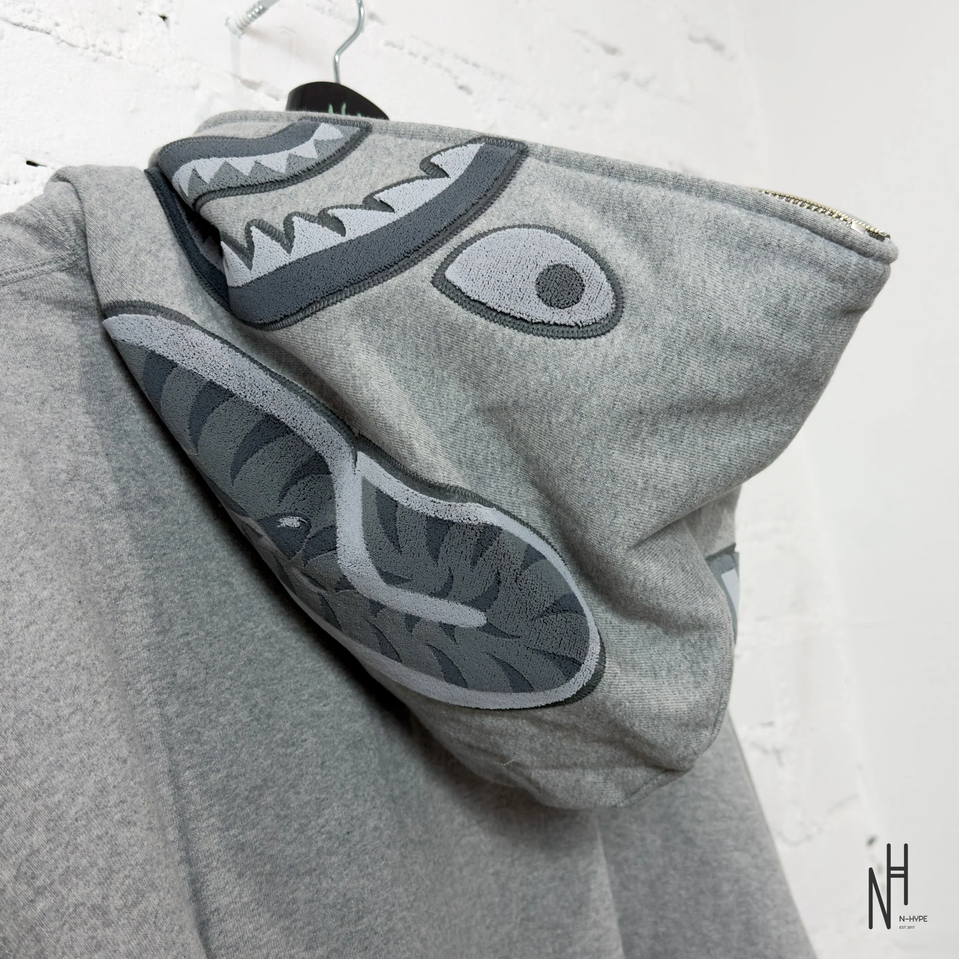 Bape Ape Head One Point Shark Relaxed Fit Full Zip Hoodie Gray - Image 8