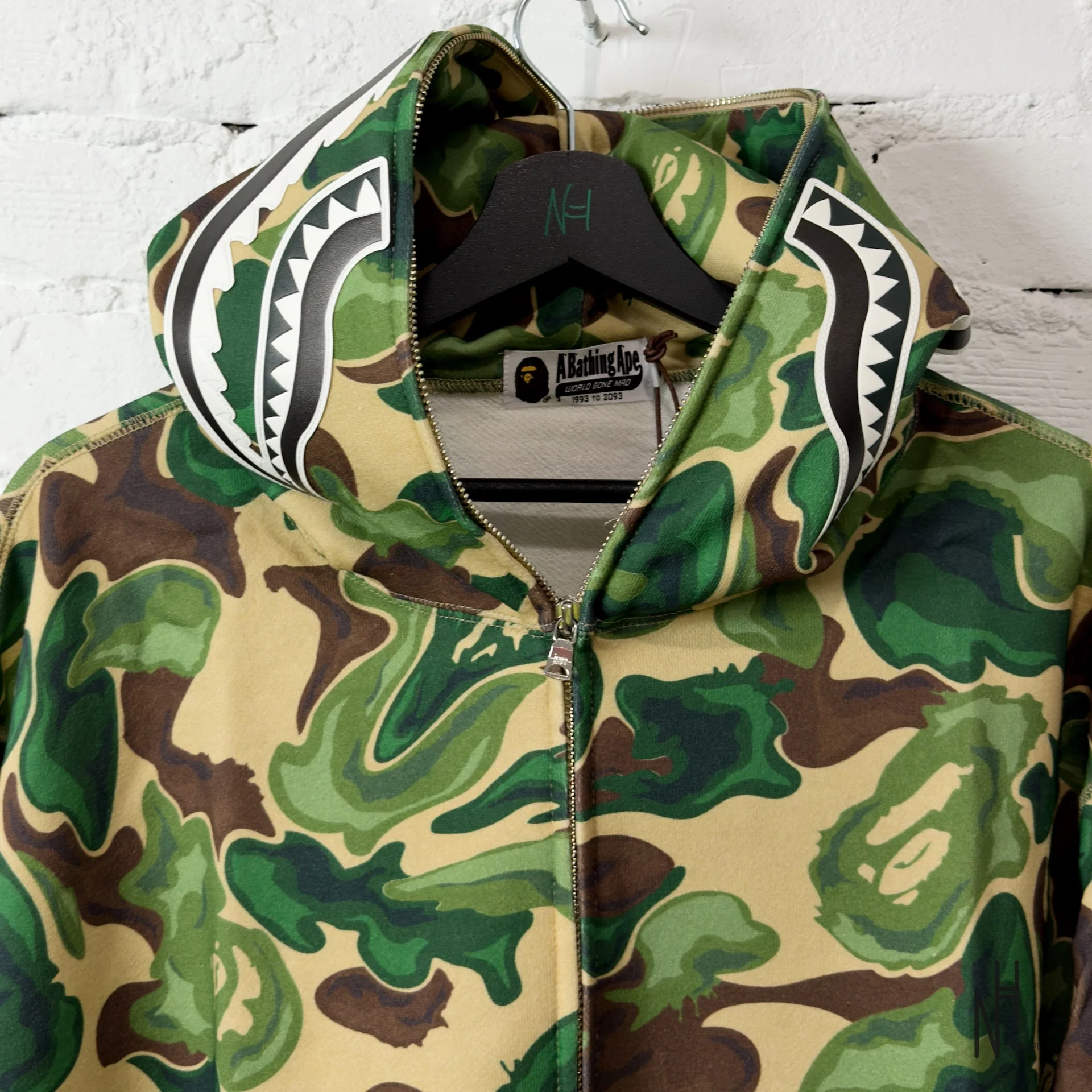 BAPE Art Camo Shark Full Zip Hoodie Green - Image 2
