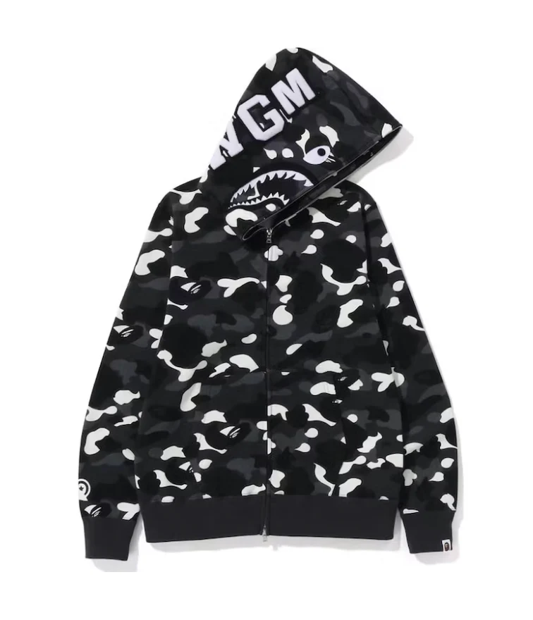BAPE City Camo Shark WGM Full-Zip Hoodie Black - Image 2