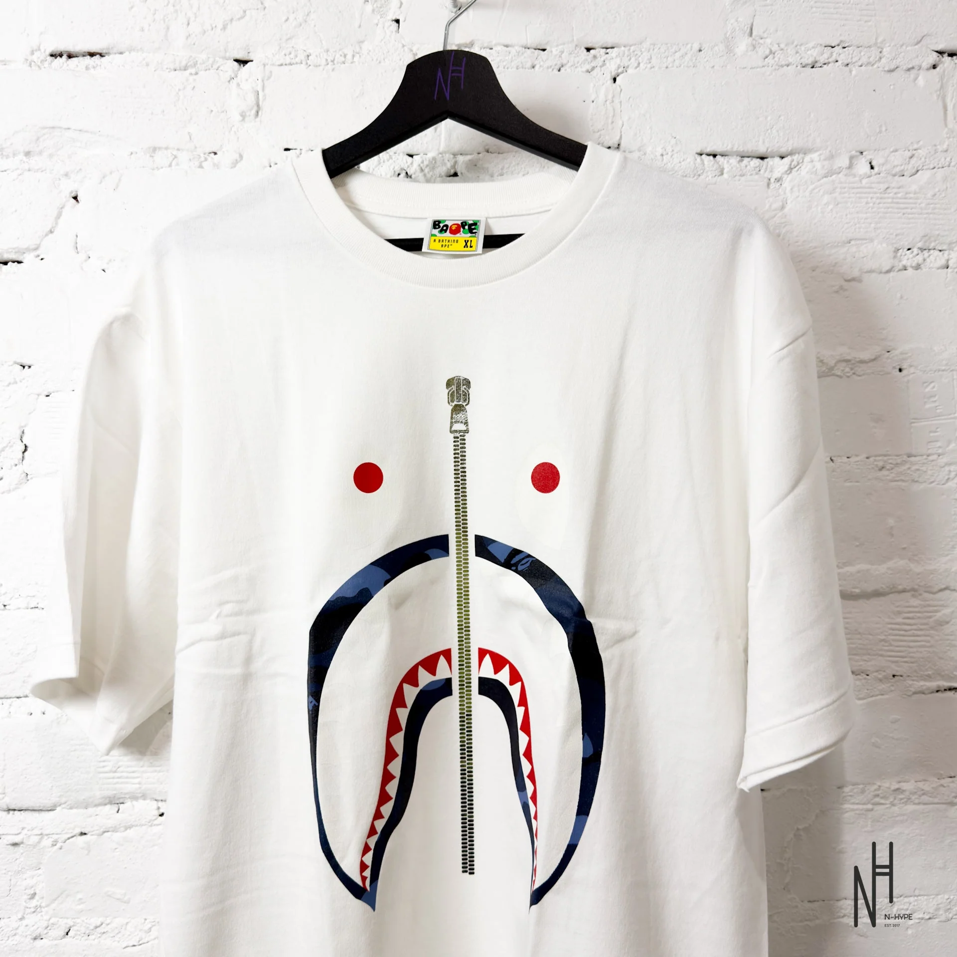 BAPE Color Camo Silver Zip Shark Tee (SS23) White/Navy - Image 2