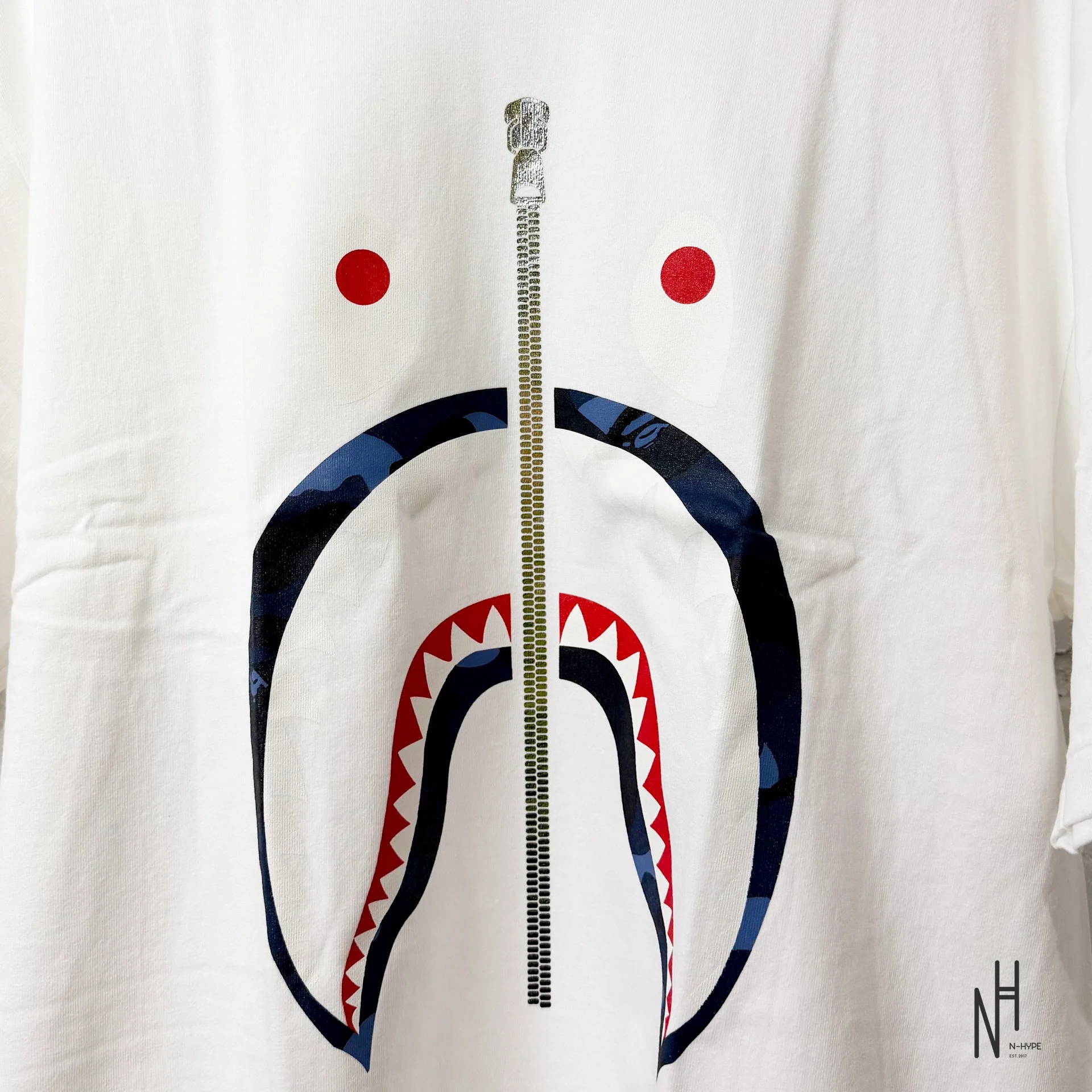 BAPE Color Camo Silver Zip Shark Tee (SS23) White/Navy - Image 3