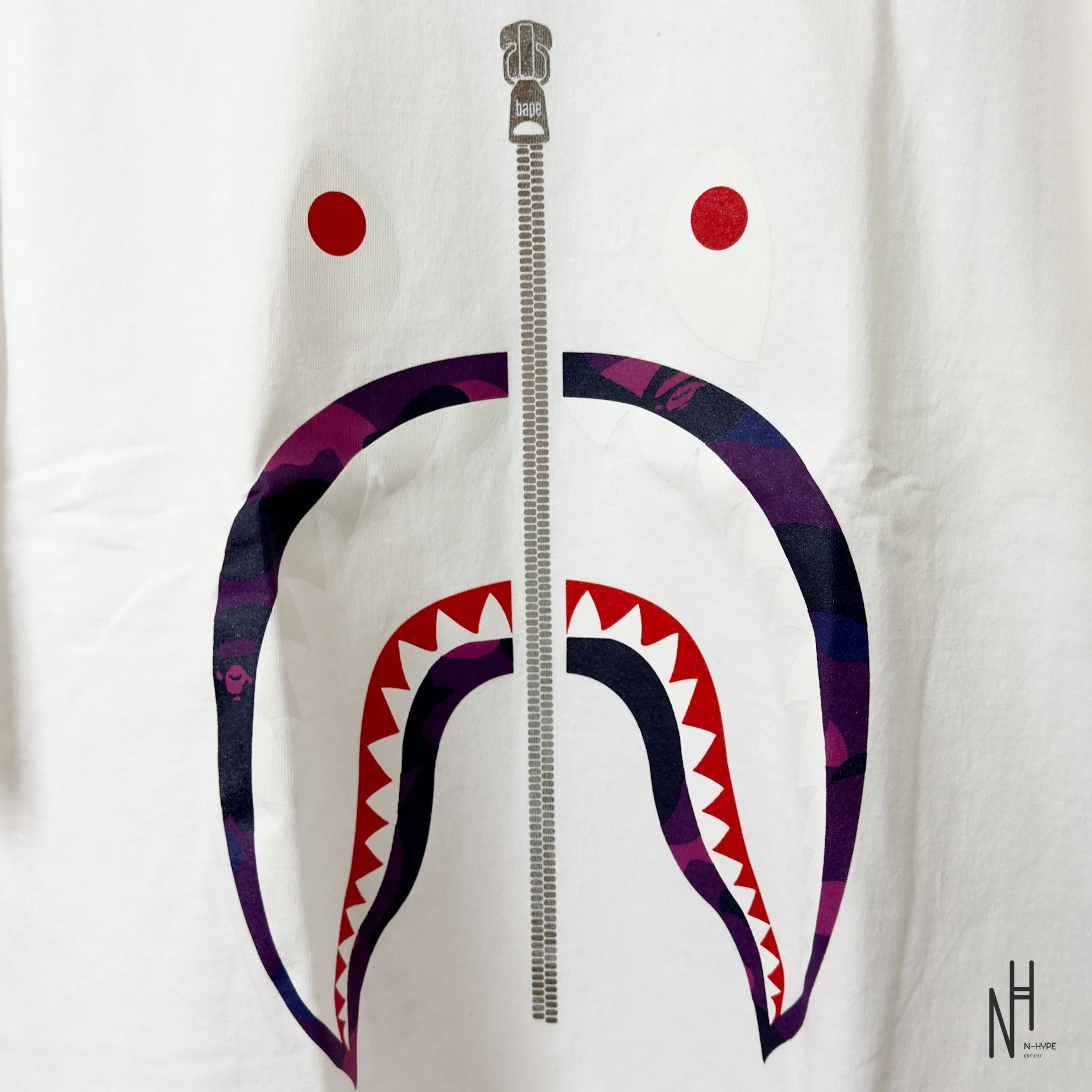BAPE Color Camo Silver Zip Shark Tee (SS23) White Purple - Image 2