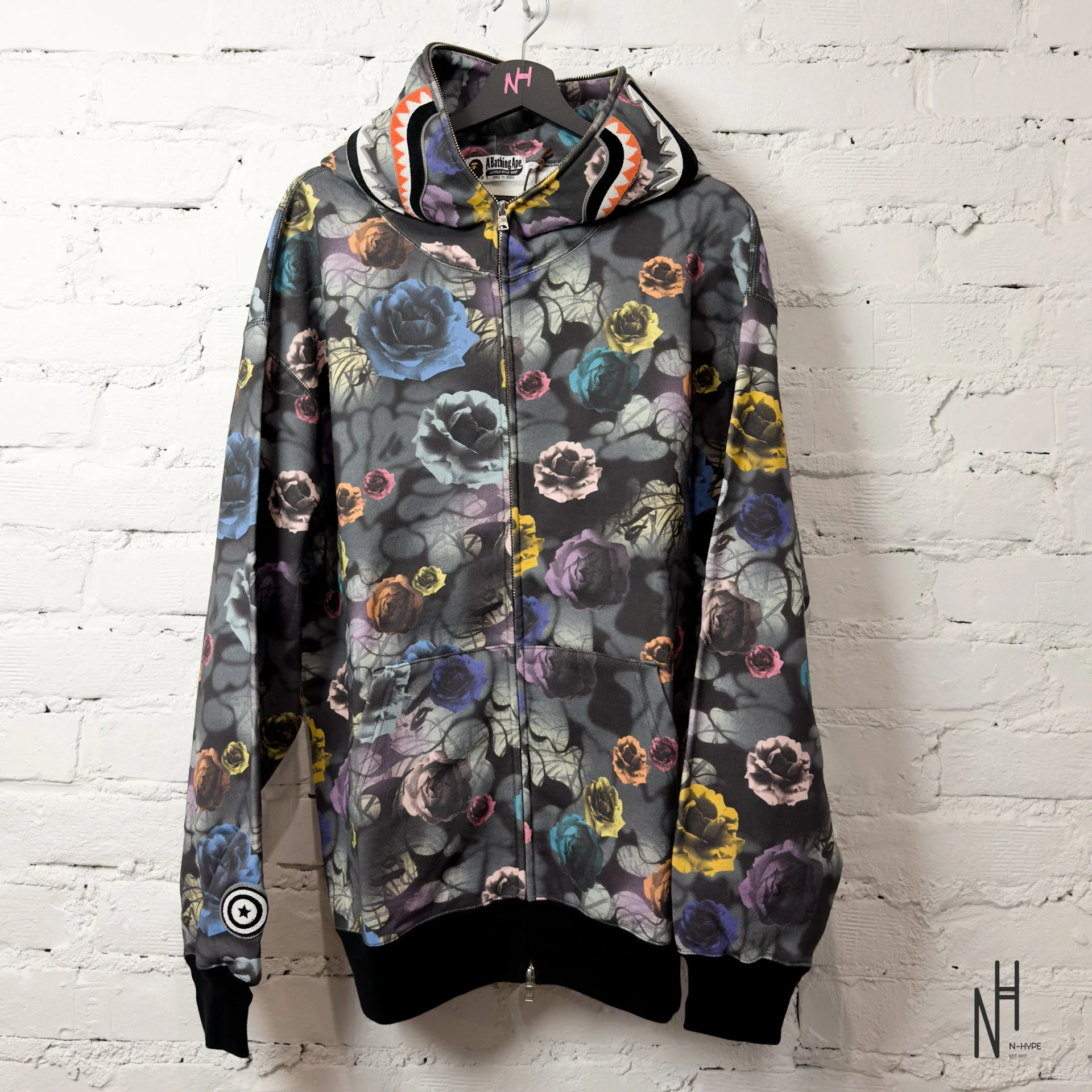BAPE Floral Camo Shark Relaxed Fit Full Zip Hoodie Black