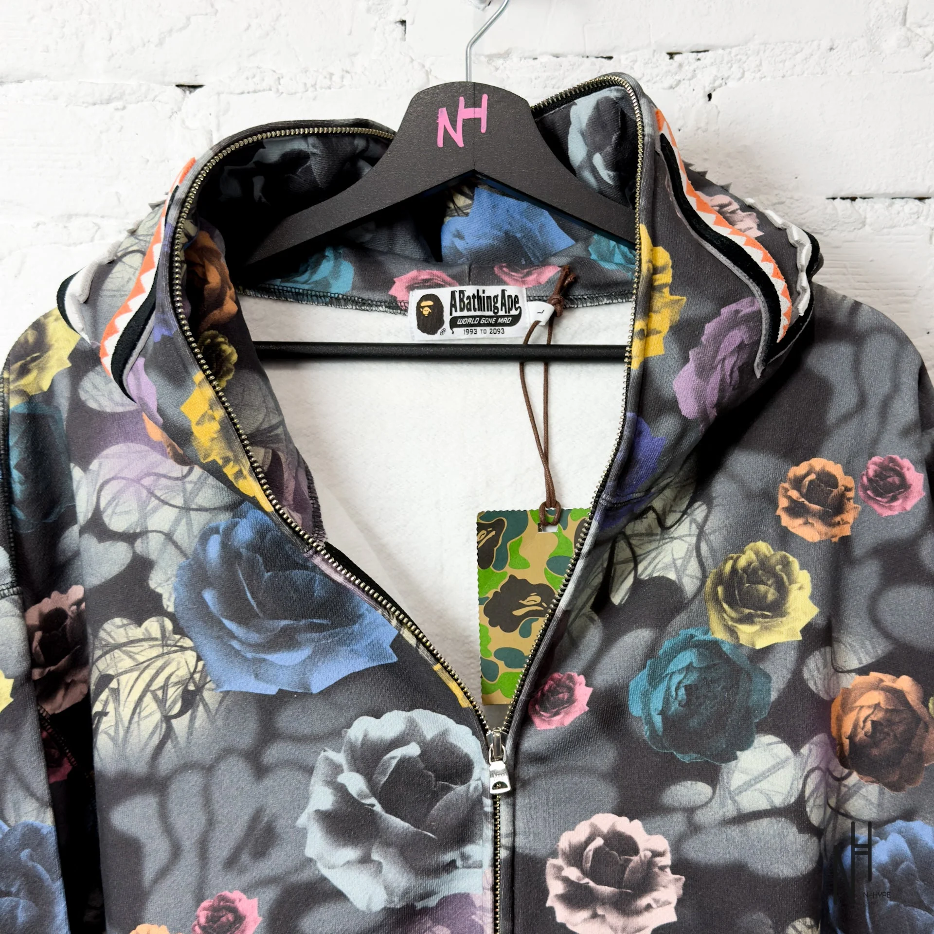 BAPE Floral Camo Shark Relaxed Fit Full Zip Hoodie Black - Image 2