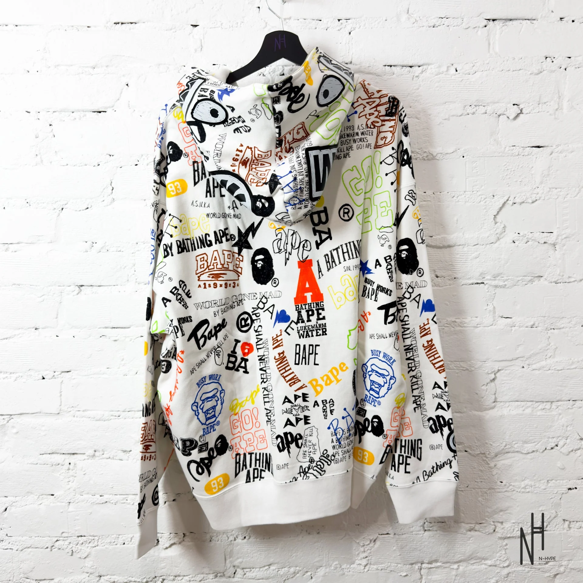 BAPE Hand Draw Pattern Shark Zip Hoodie White - Image 3