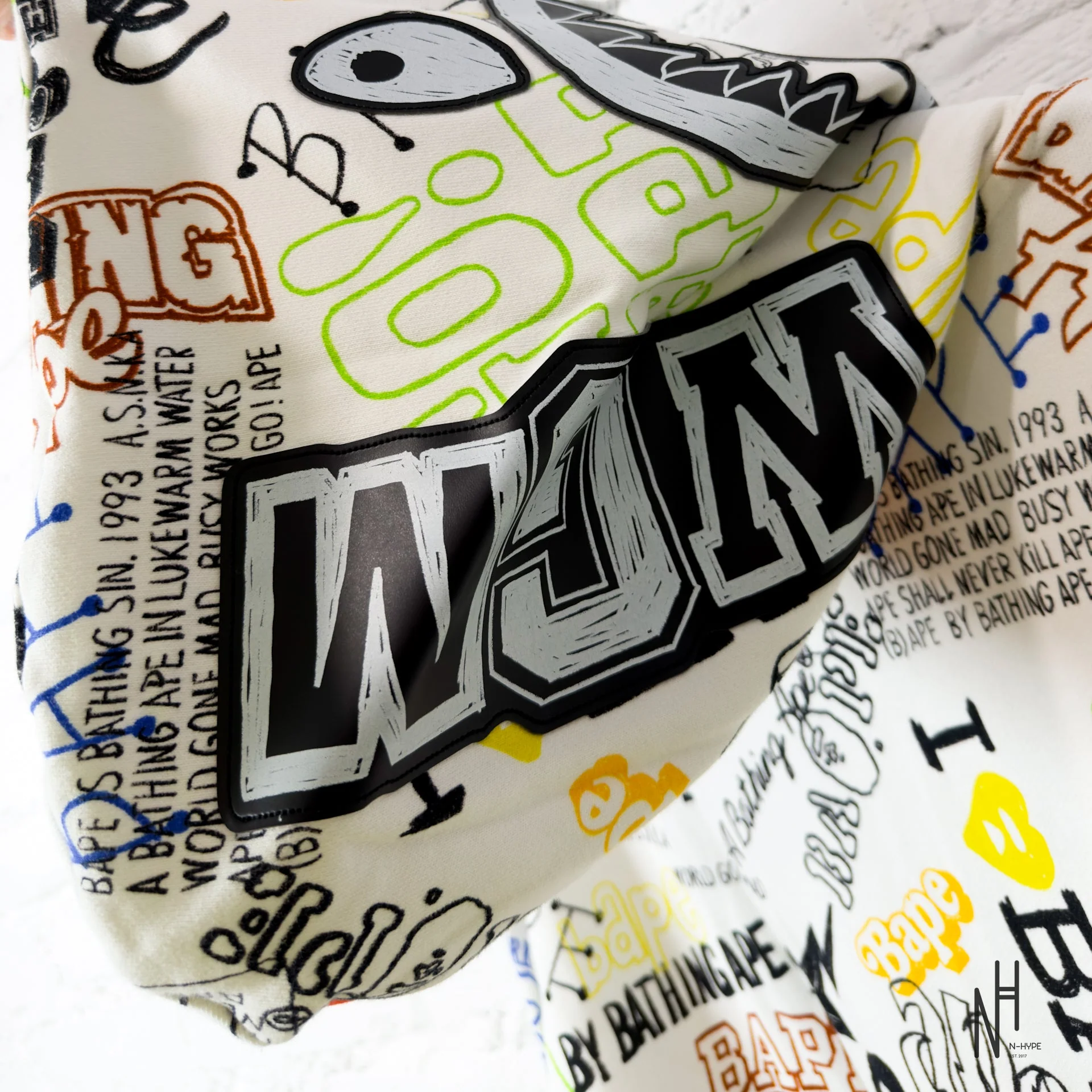 BAPE Hand Draw Pattern Shark Zip Hoodie White - Image 6