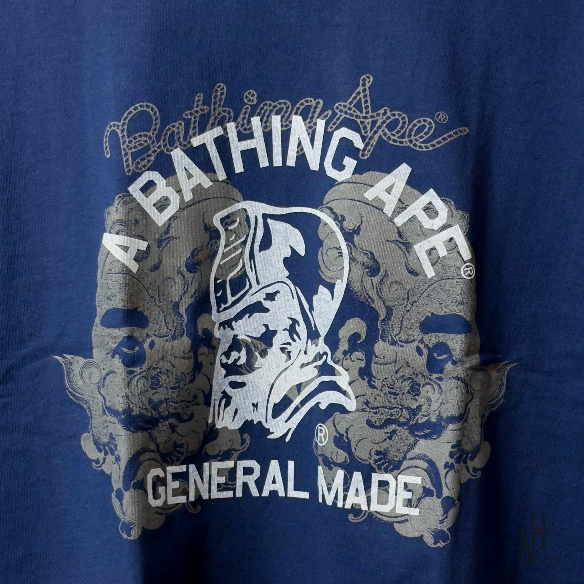 BAPE Japanese Tattoo On General Tee Navy - Image 2