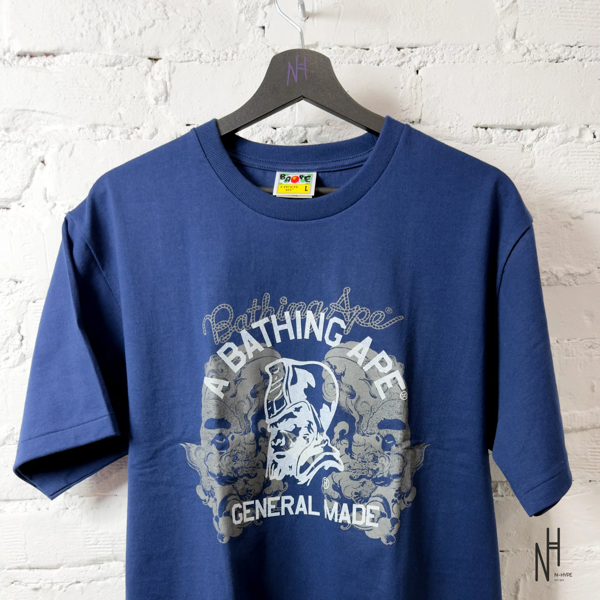 BAPE Japanese Tattoo On General Tee Navy - Image 3