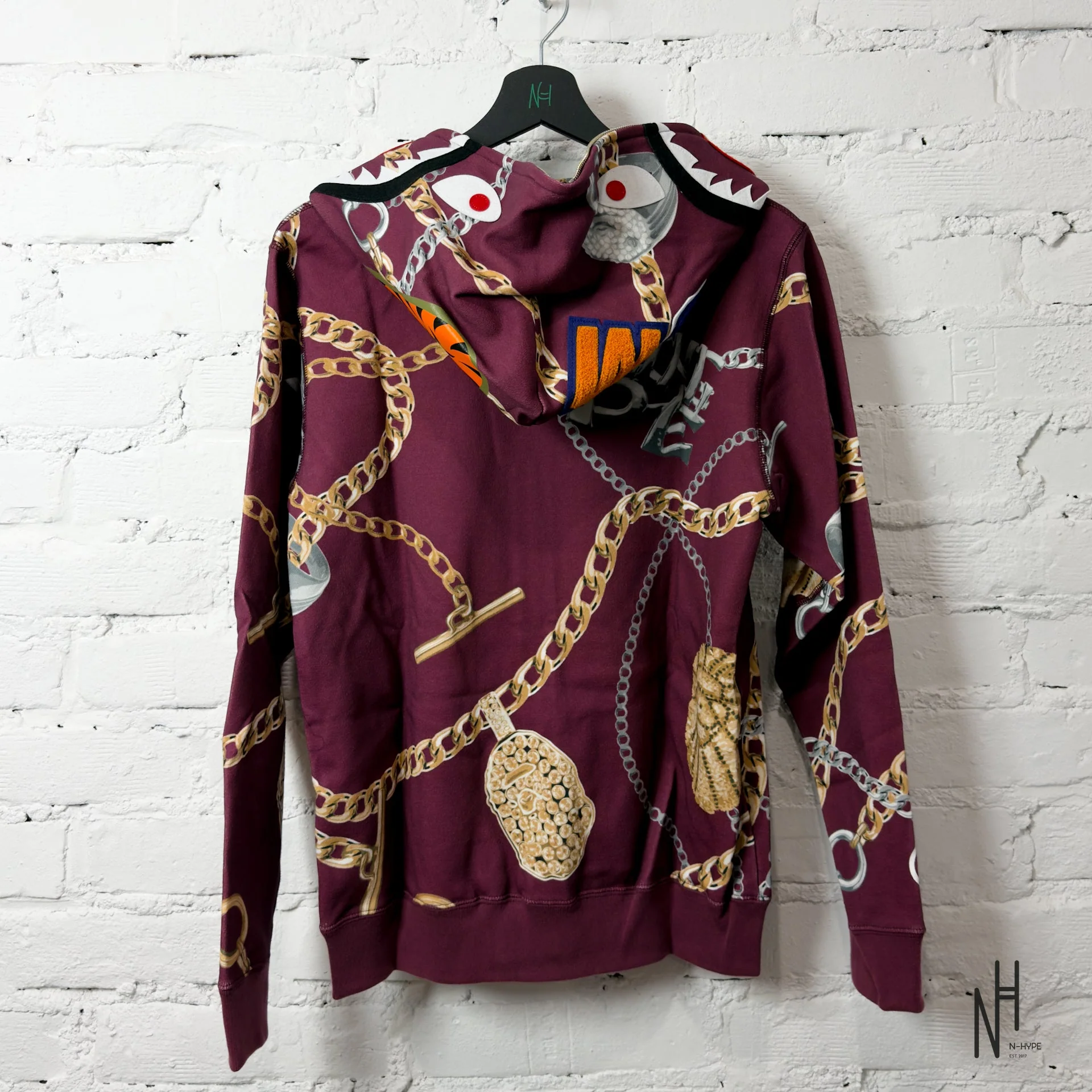 BAPE Jewels Shark Full Zip Hoodie Burgundy - Image 3