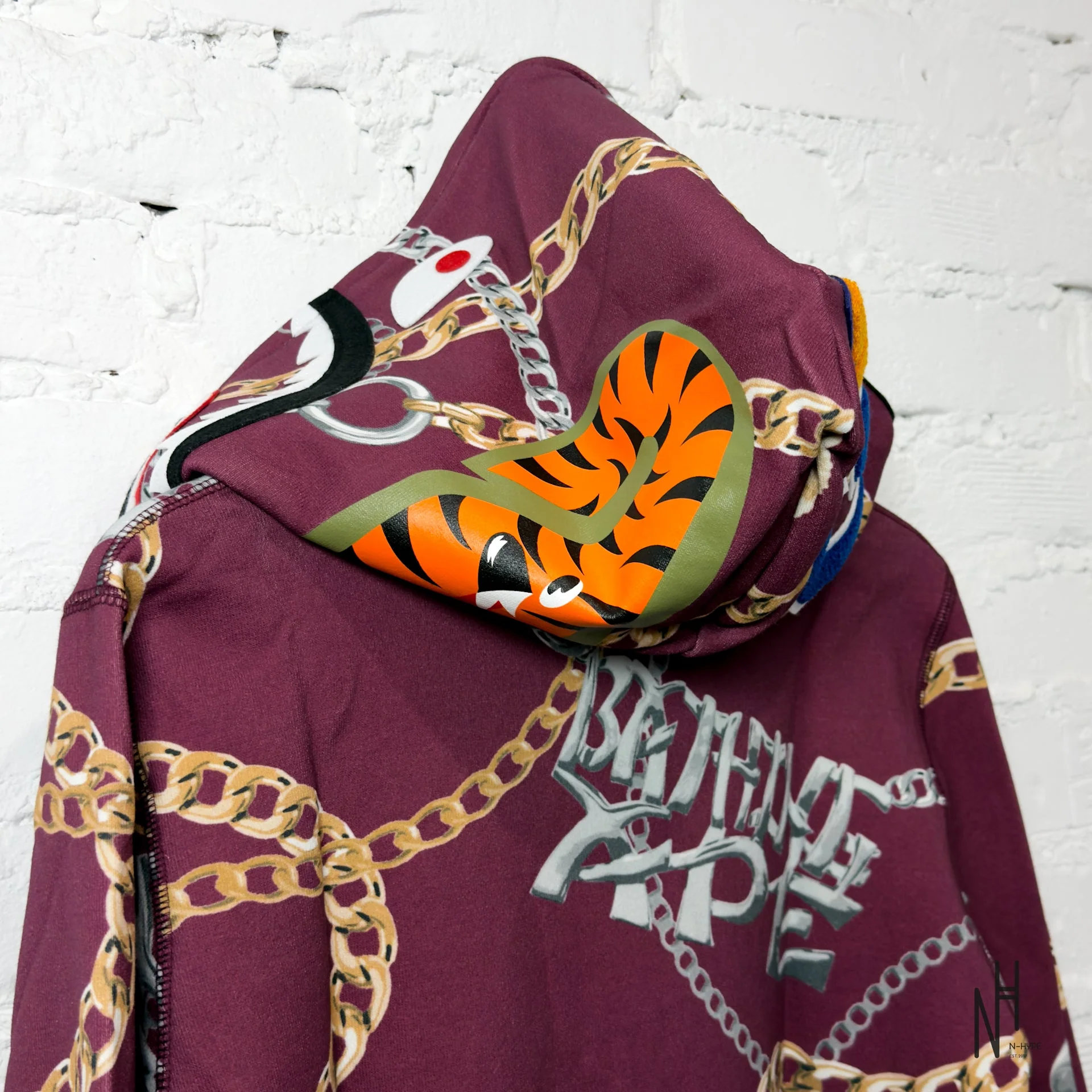 BAPE Jewels Shark Full Zip Hoodie Burgundy - Image 4