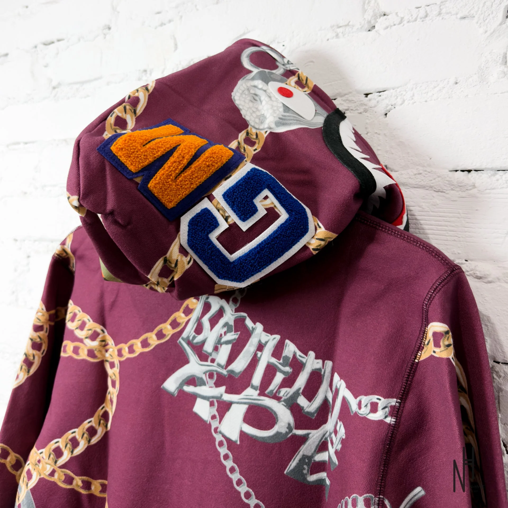 BAPE Jewels Shark Full Zip Hoodie Burgundy - Image 5