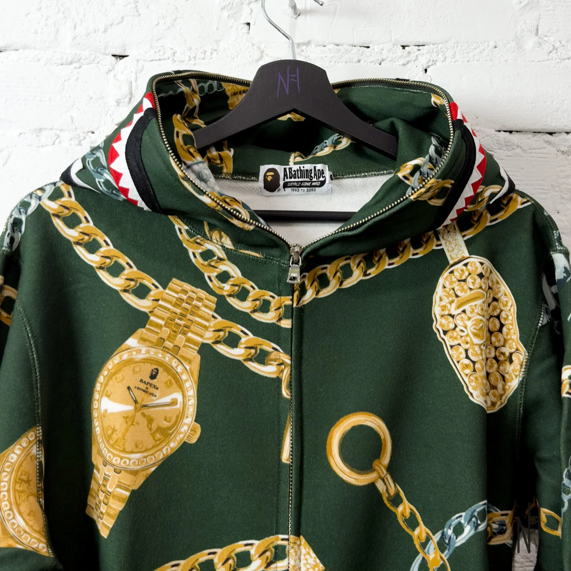 BAPE Jewels Shark Full Zip Hoodie Green - Image 2