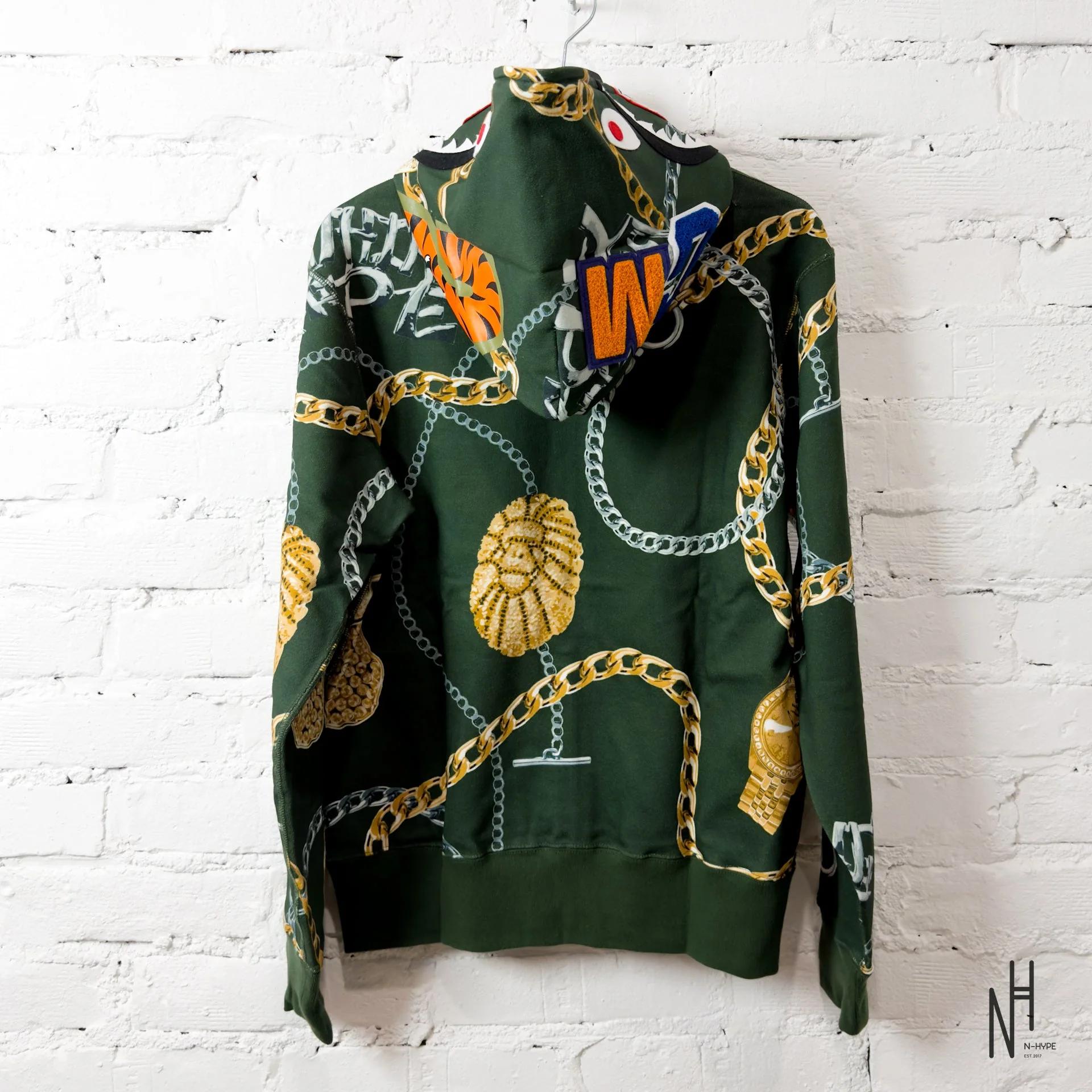 BAPE Jewels Shark Full Zip Hoodie Green - Image 3