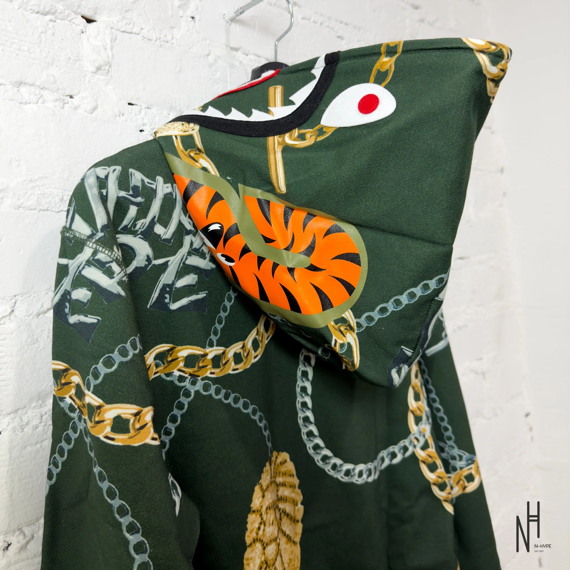 BAPE Jewels Shark Full Zip Hoodie Green - Image 5