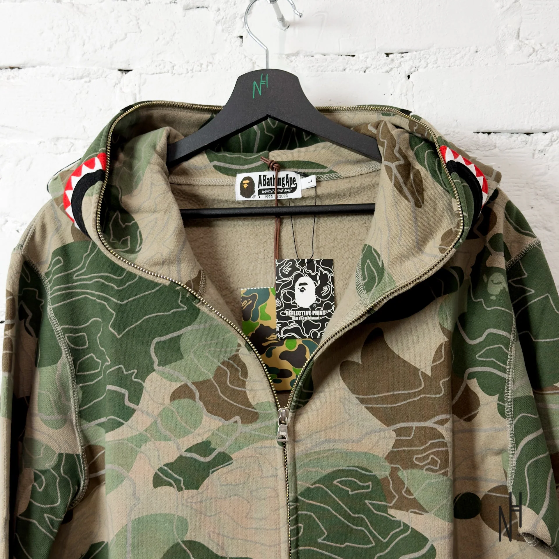 BAPE Layered Line Camo Shark Full Zip Hoodie Beige - Image 2