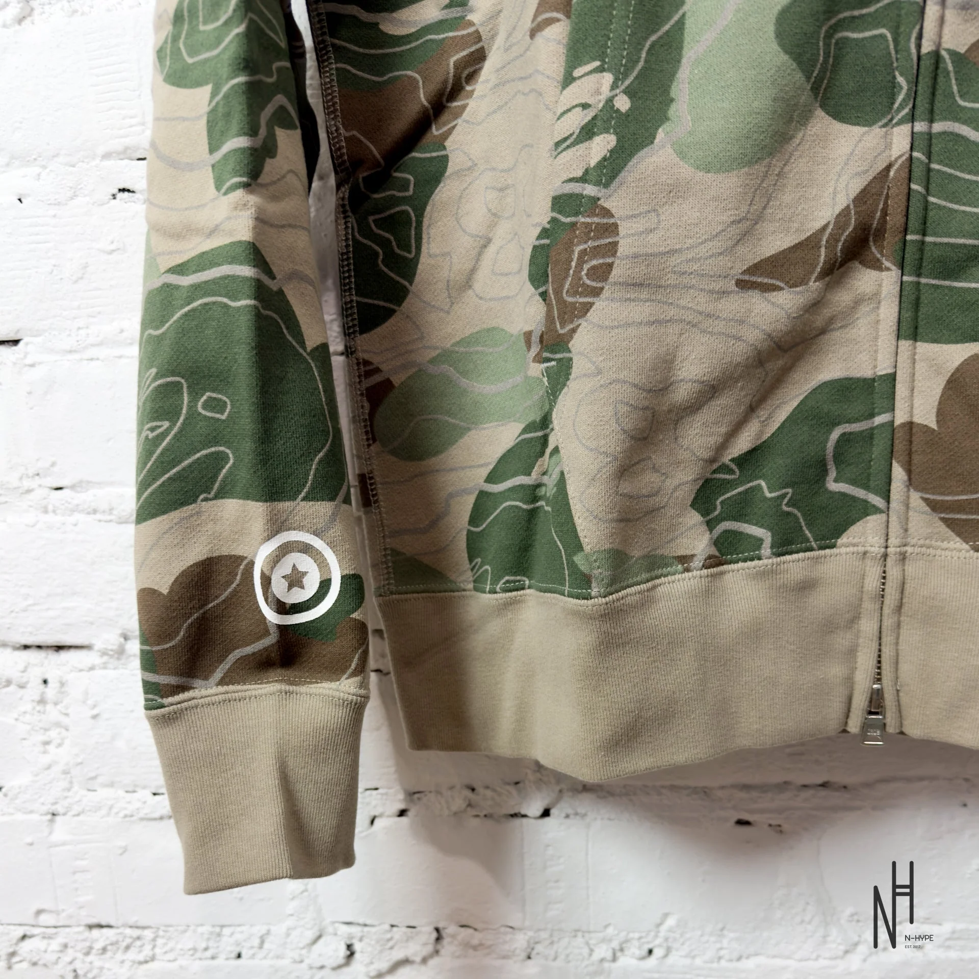 BAPE Layered Line Camo Shark Full Zip Hoodie Beige - Image 3