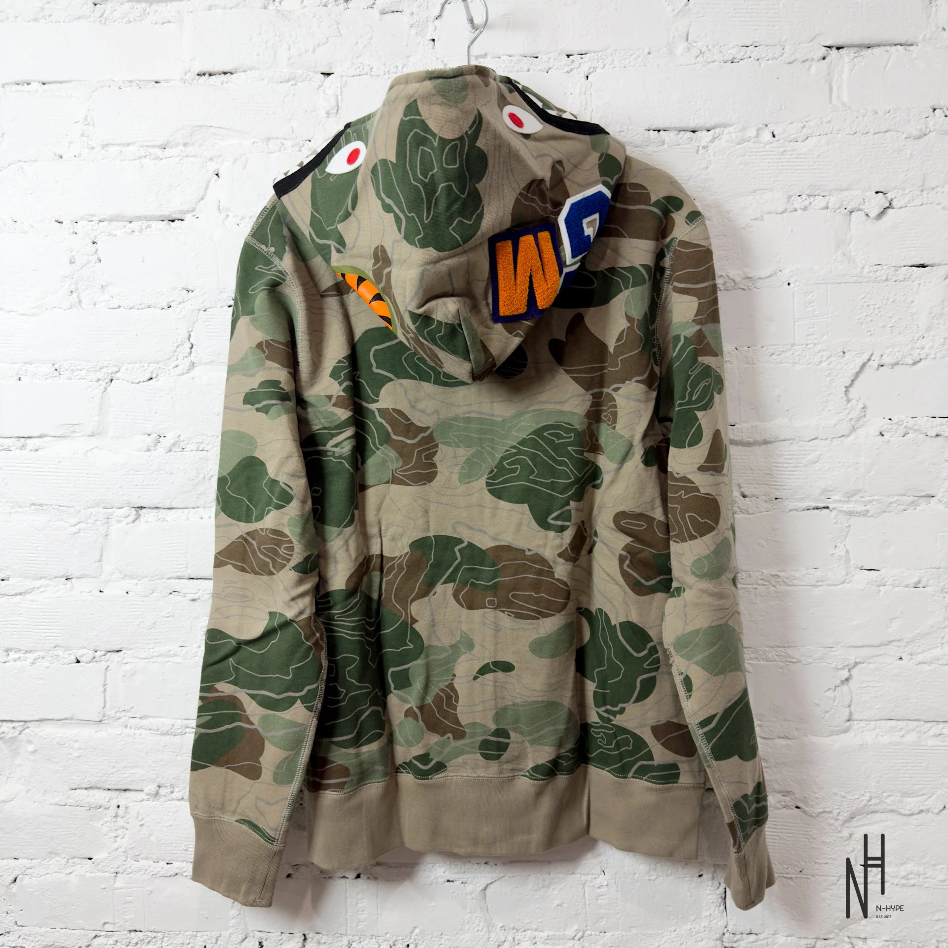 BAPE Layered Line Camo Shark Full Zip Hoodie Beige - Image 5